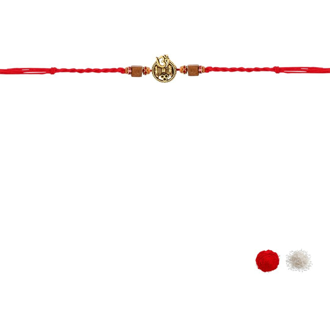 I Jewels Om Design Rakhi With Roli Chawal & Rakshabandhan Card For Men/Bro/Brother (R346-2) (Pack Of 2)