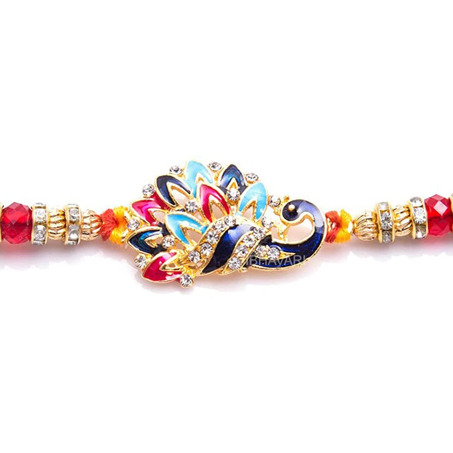 Vibhavari Men's Peacock Rakhi For Brother With Tilak Material And Greeting Card