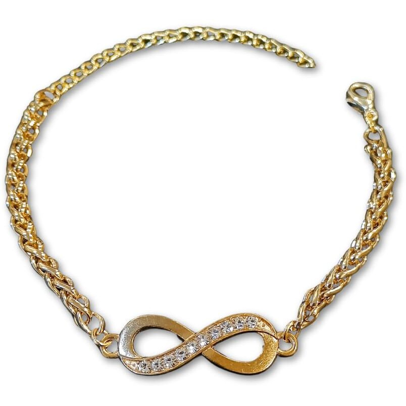 Pradhan Accessories Golden Diamond Studded Infinity Bracelet For Men & Women, Anti-Tarnish Gold Plated Jewellery, Adjustable, Lightweight, Minimal, Stylish Bracelet For Daily Use, Rakhi, Gifting