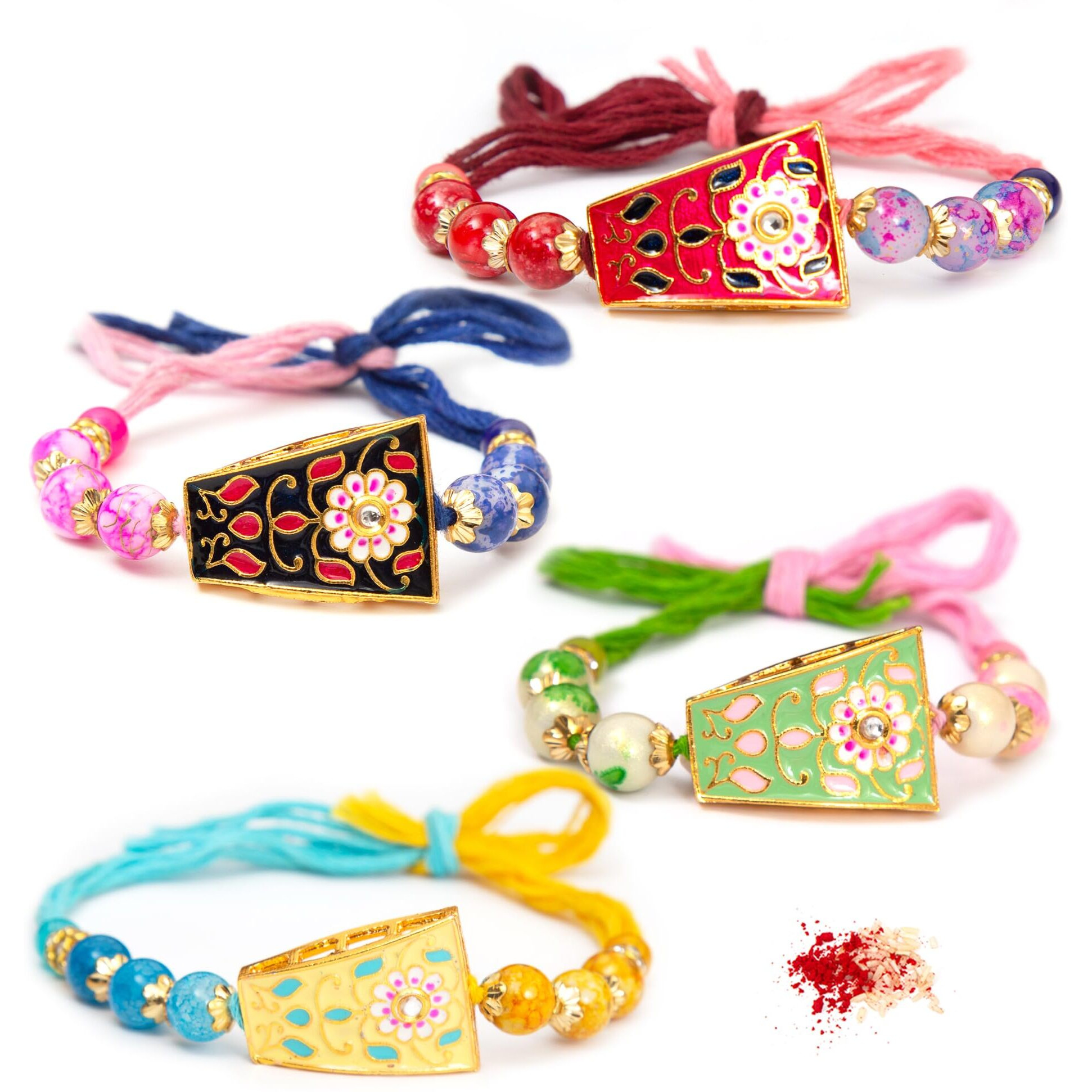 To The Nines Men's Elegant Designer Rakhis (Rakhi Combo Of 4) With Tilak Material