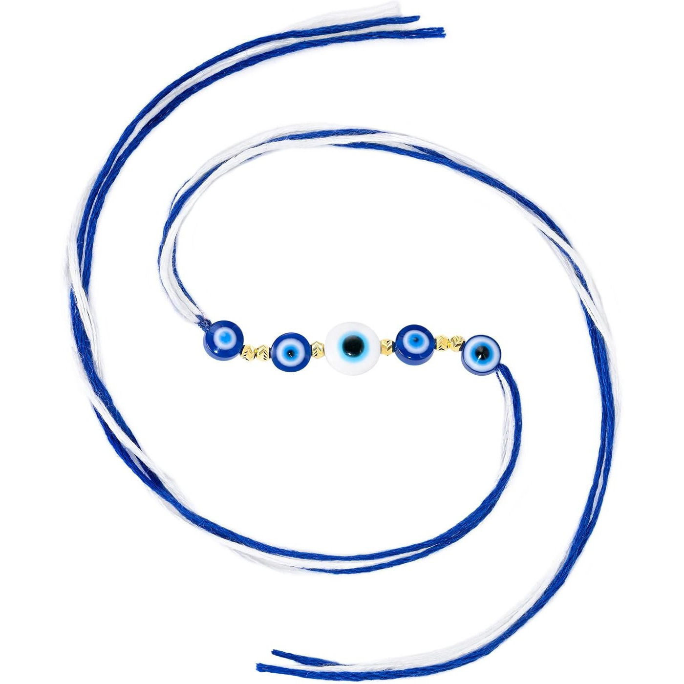 Peora 925 Sterling Silver Evil Eye Rakhi For Brother Bhaiya | Blue & White Thread | Raksha Bandhan Hamper With Roli Chawal Greeting Card
