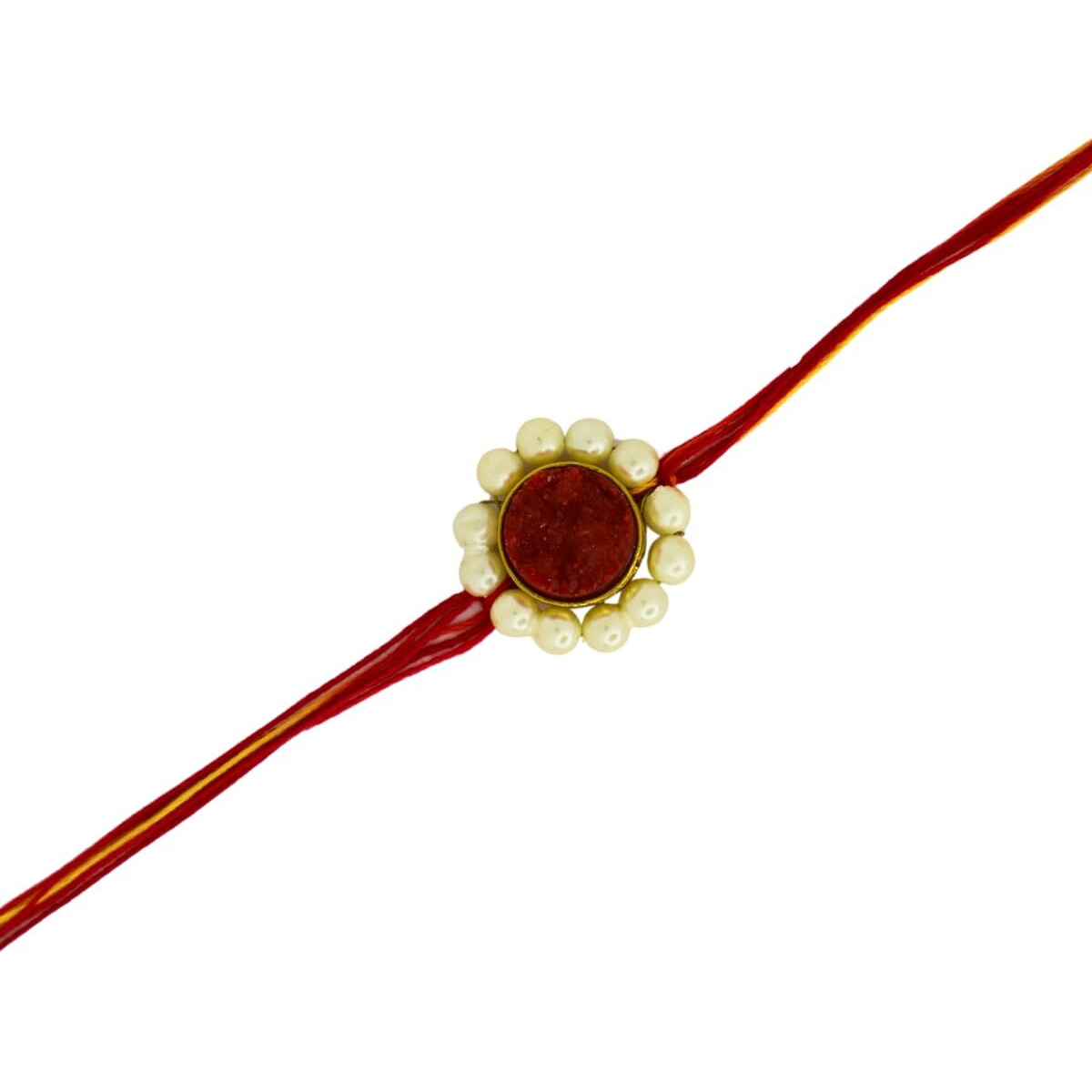 Jwella Pearl Design Rakhi With Quirky Card, Roli & Chawal Pack Of 3 | Traditional Rakhi Gift Set For Brother | Raksha Bandhan Combo For Pyare Bhai