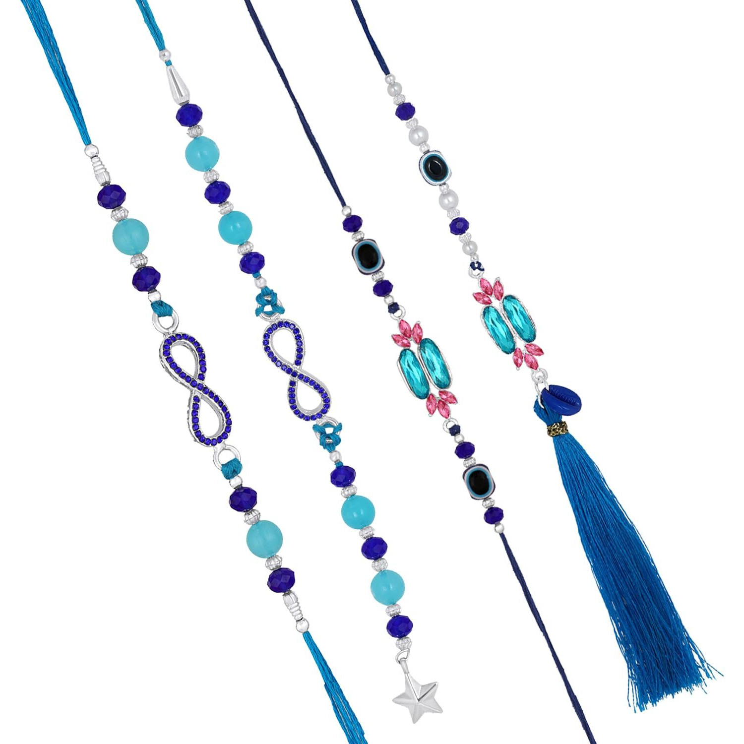 Mahi Combo Of 2 Crystals Studded Simple And Classic Lumba And Brother Rakhi Set For Bhaiya And Bhabhi (Rcol1105704R)