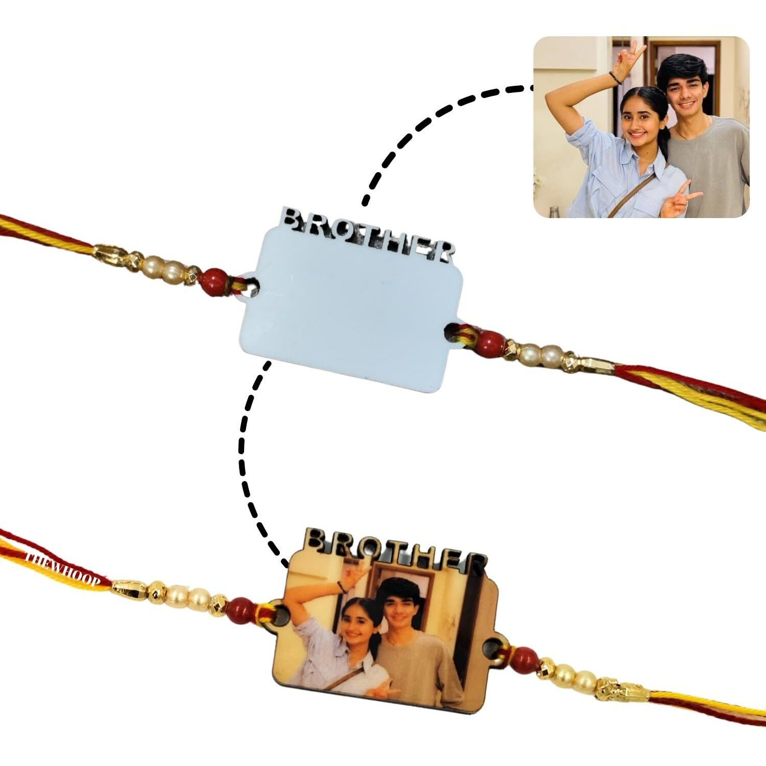 Thewhoop Personalized/Customised Brother Cut Rakhi For Brothers/Sister Print Your Photo Or Name Best Gift For Brother & Rakshabandhan (Brother-Cut, 2)