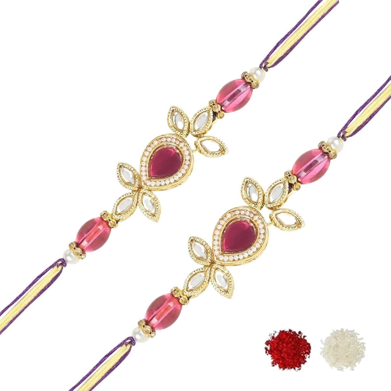 I Jewels Pearl & Kundan Bhaiya Rakhi With Roli Chawal For Brother/Bro/Men With Rakshabandhan Card (R111Q-2) (Pack Of 2)