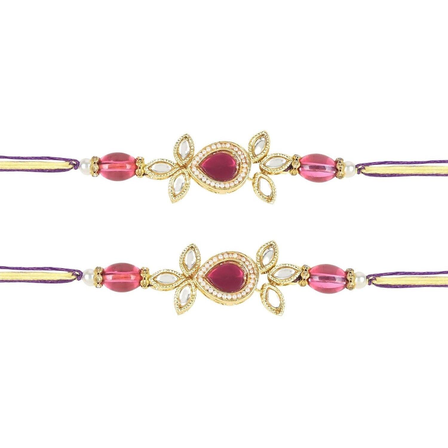 I Jewels Pearl & Kundan Bhaiya Rakhi With Roli Chawal For Brother/Bro/Men With Rakshabandhan Card (R111Q-2) (Pack Of 2)