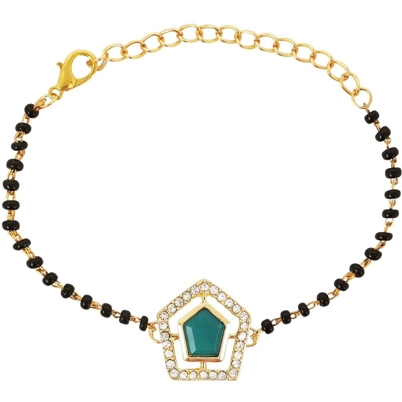 I Jewels Elegant Kundan Stone Bhaiya Bhabhi Mangalsutra Bracelet Rakhi Set With Roli Chawal & Rakshabandhan Card For Brother/Bro/Men (R135-Co)