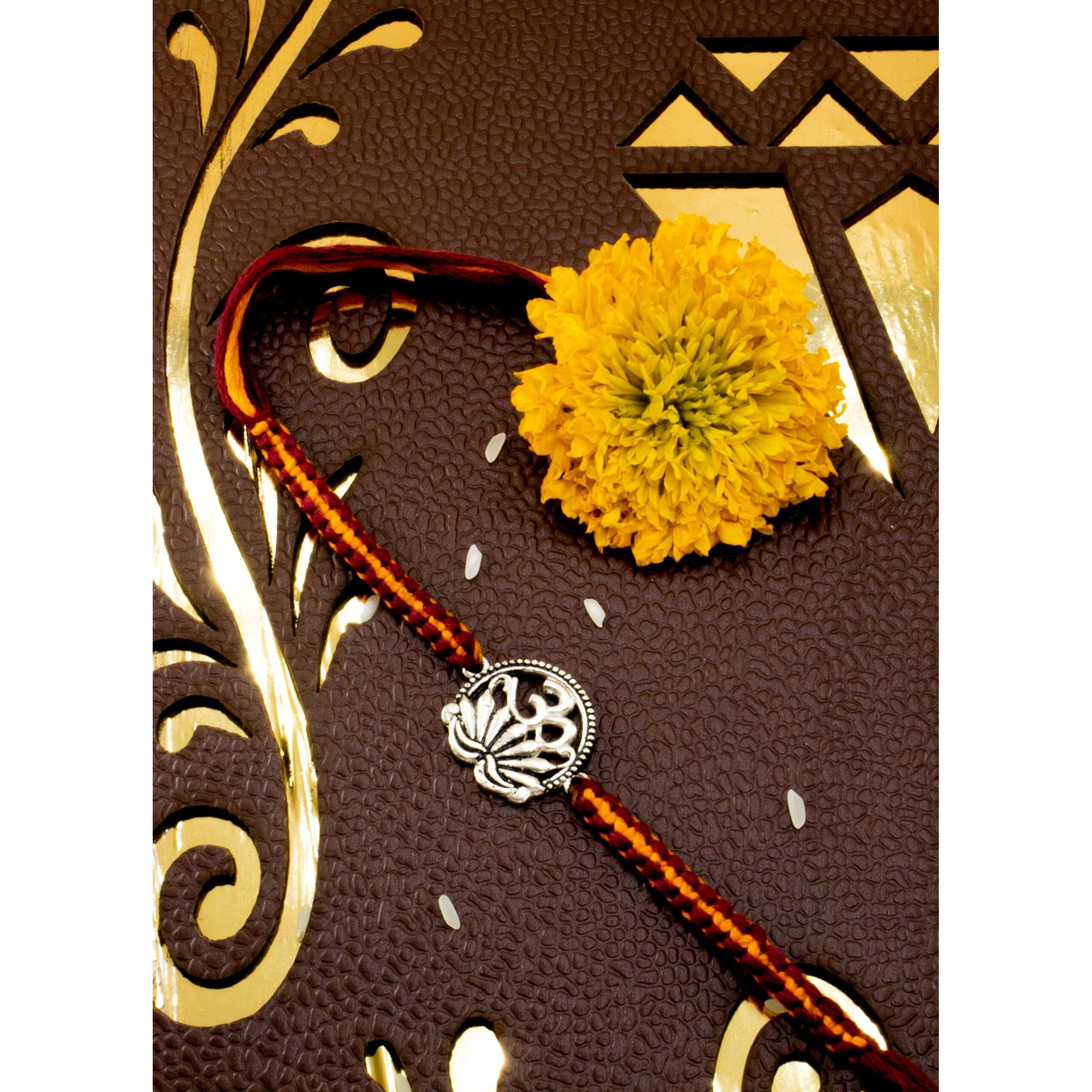 Njels Unisex-Adult 925 Pure Silver Rakhi For Brother Original Silver Traditional Oxidised Om Rakhi For Brother Pure Cotton Fancy Rakhi For Brother (925 Hallmark Stamped)