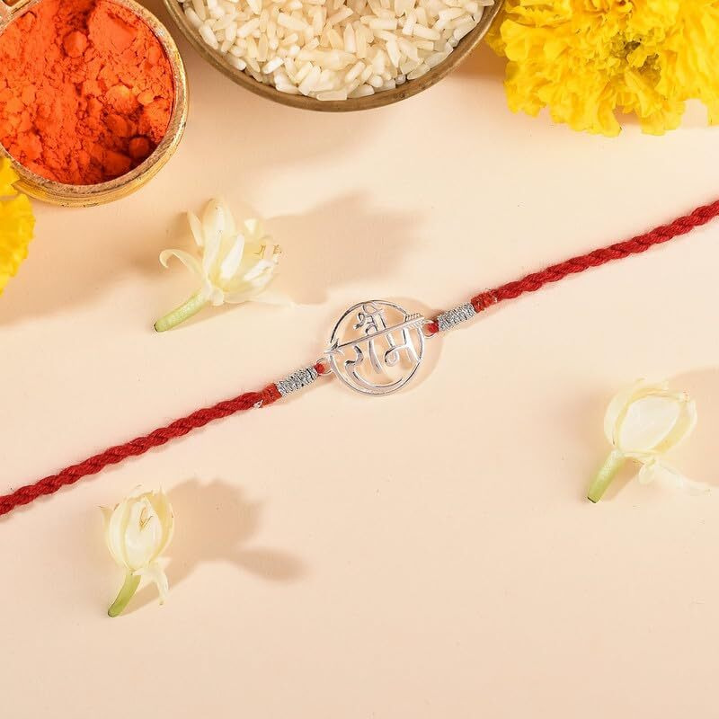 Roovi Pure 925 Sterling Silver Shree Ram Rakhi For Brother With Roli Chawal I Rakshabandhan Rakhi Combo Set I Certificate Of Authenticity & 925 Stamp