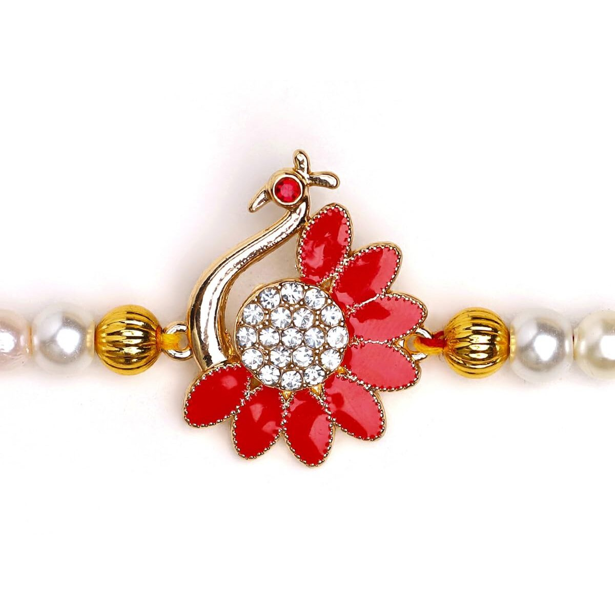 Accessher Mens Traditional Gold Plated Semi Precious Enamel Peacock Rakhi For Beloved Brother Pack Of 1 With Roli Kumkum Packets And Happy Rakshabandhan Card