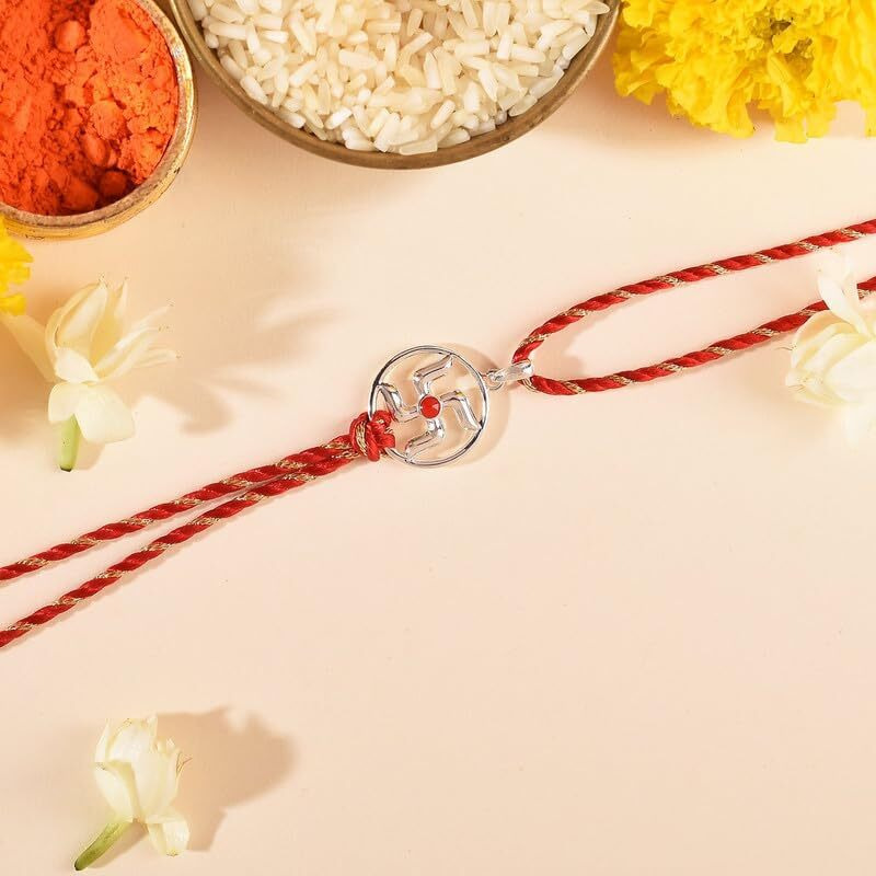 Roovi Pure 925 Silver Swastik Rakhi For Brother I 2 In1 Rakhi Cum Pendant | Rakshabandhan Gift For Men & Boys | Certificate Of Authenticity & 925 Stamp