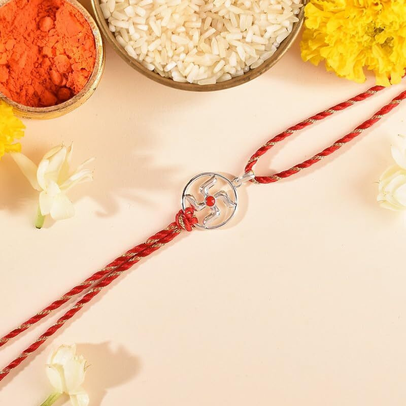 Roovi Pure 925 Silver Swastik Rakhi For Brother I 2 In1 Rakhi Cum Pendant | Rakshabandhan Gift For Men & Boys | Certificate Of Authenticity & 925 Stamp