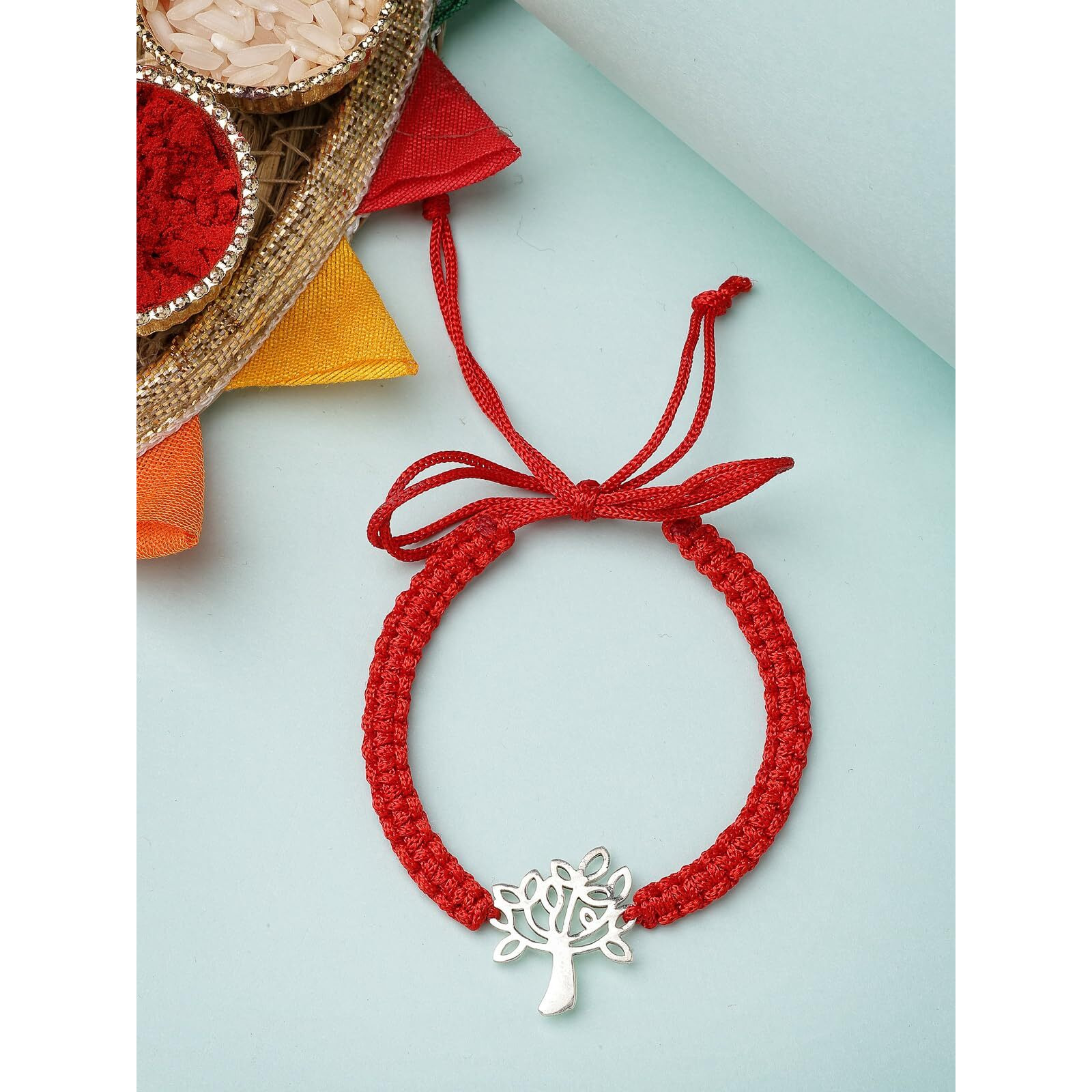 Sukkhi Rakhi 925 Sterling Silver Kalpavrikshatree Of Life Silver Rakhi Bracelet For Men With Roli Chawal & Free Greeting Card With Certificate Of Authenticity | 925 Silver Rakhi For Brother| Rak106995