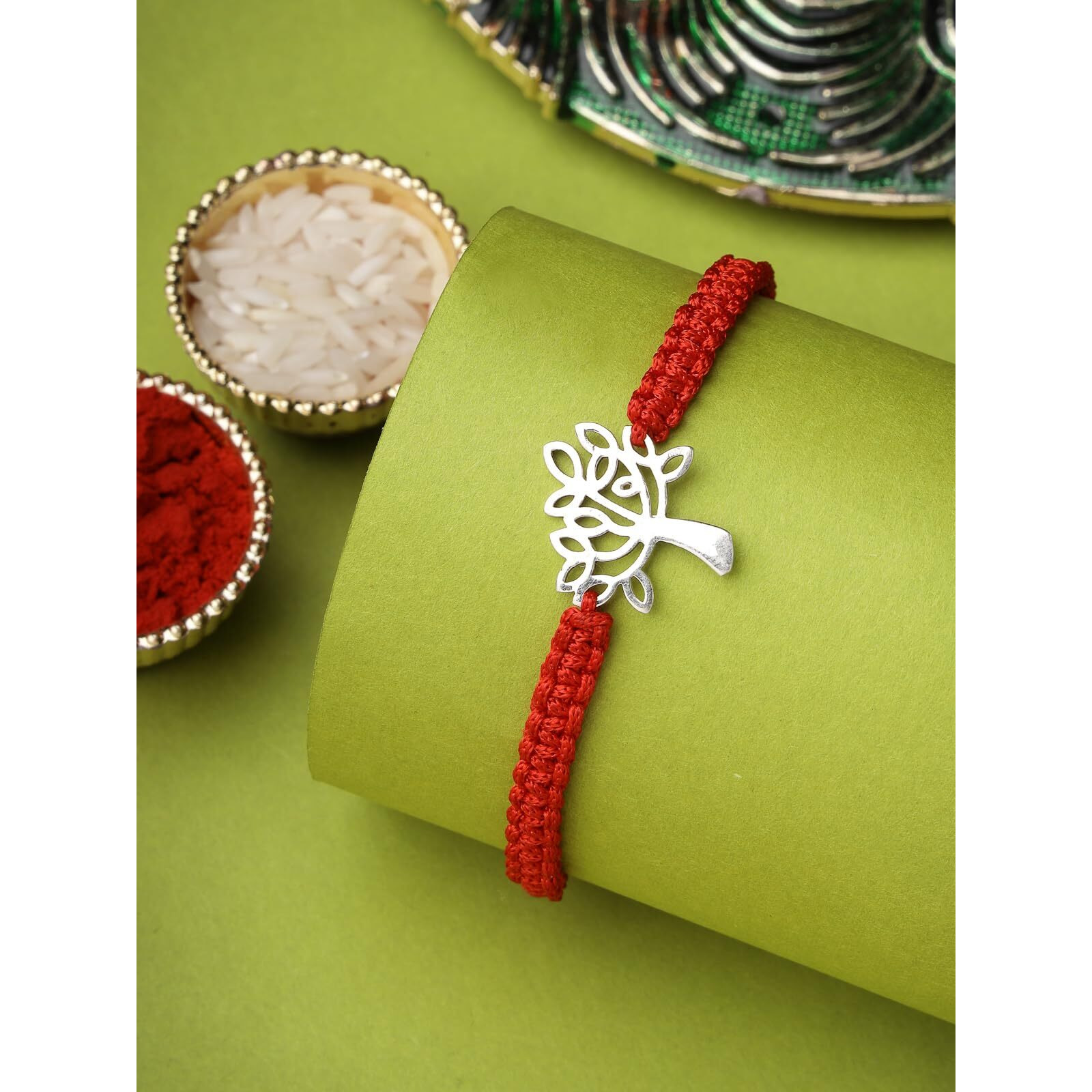 Sukkhi Rakhi 925 Sterling Silver Kalpavrikshatree Of Life Silver Rakhi Bracelet For Men With Roli Chawal & Free Greeting Card With Certificate Of Authenticity | 925 Silver Rakhi For Brother| Rak106995