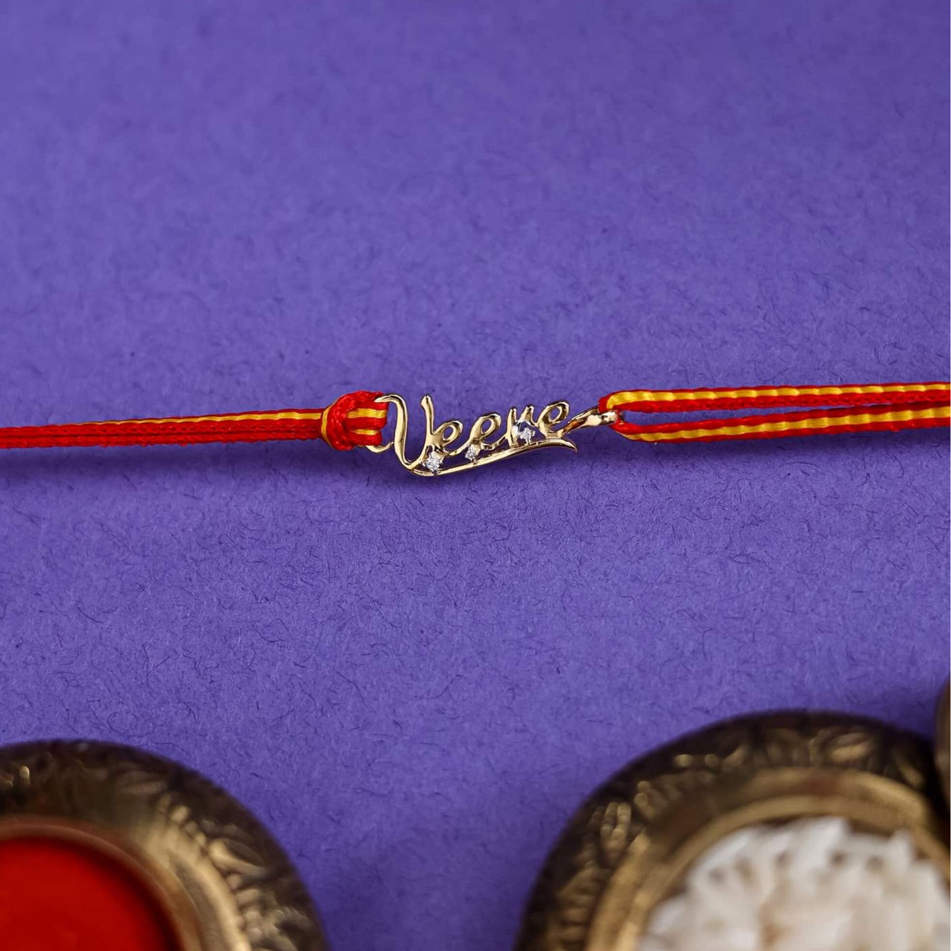 Kuberbox Bhai 18K Gold And Diamond Rakhi Bracelet For Brother