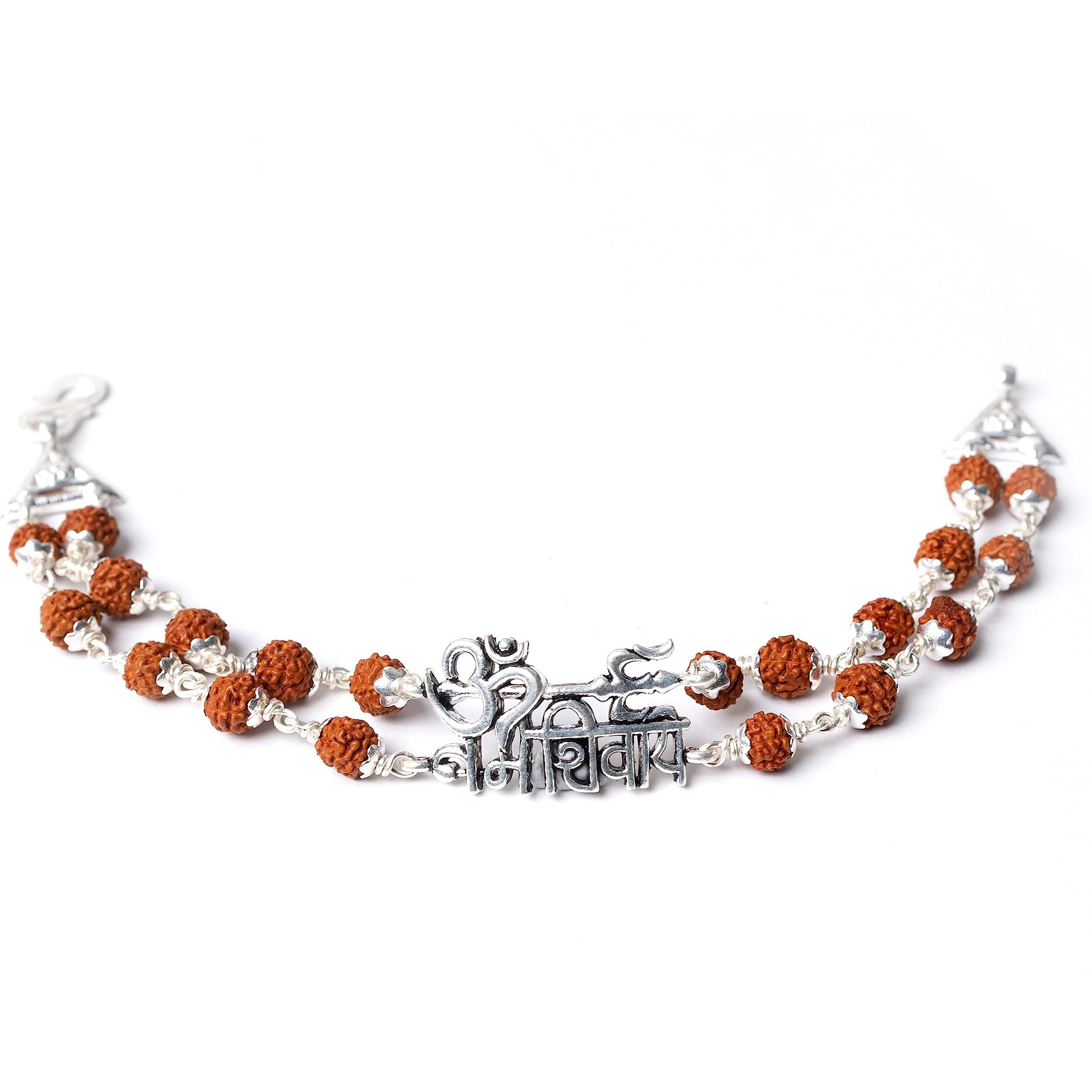 Hem Jewels Pure Silver Rudraksh Rakhi For Brother | Silver Rudaksh Bracelet For Boys And Men | Silver Rakhi With Motif Of Aum Namah Shivay With Trident (Hjrkh-77)