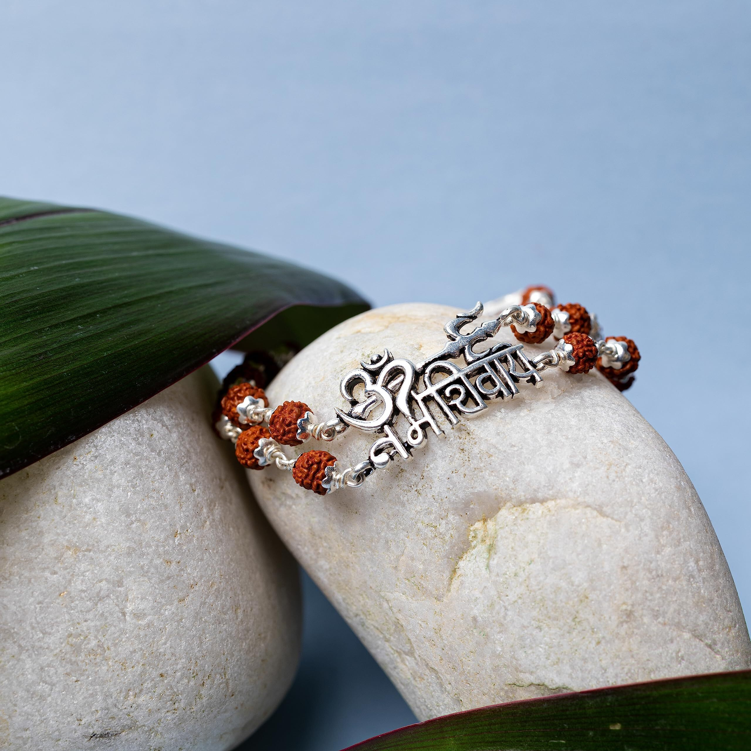 Hem Jewels Pure Silver Rudraksh Rakhi For Brother | Silver Rudaksh Bracelet For Boys And Men | Silver Rakhi With Motif Of Aum Namah Shivay With Trident (Hjrkh-77)
