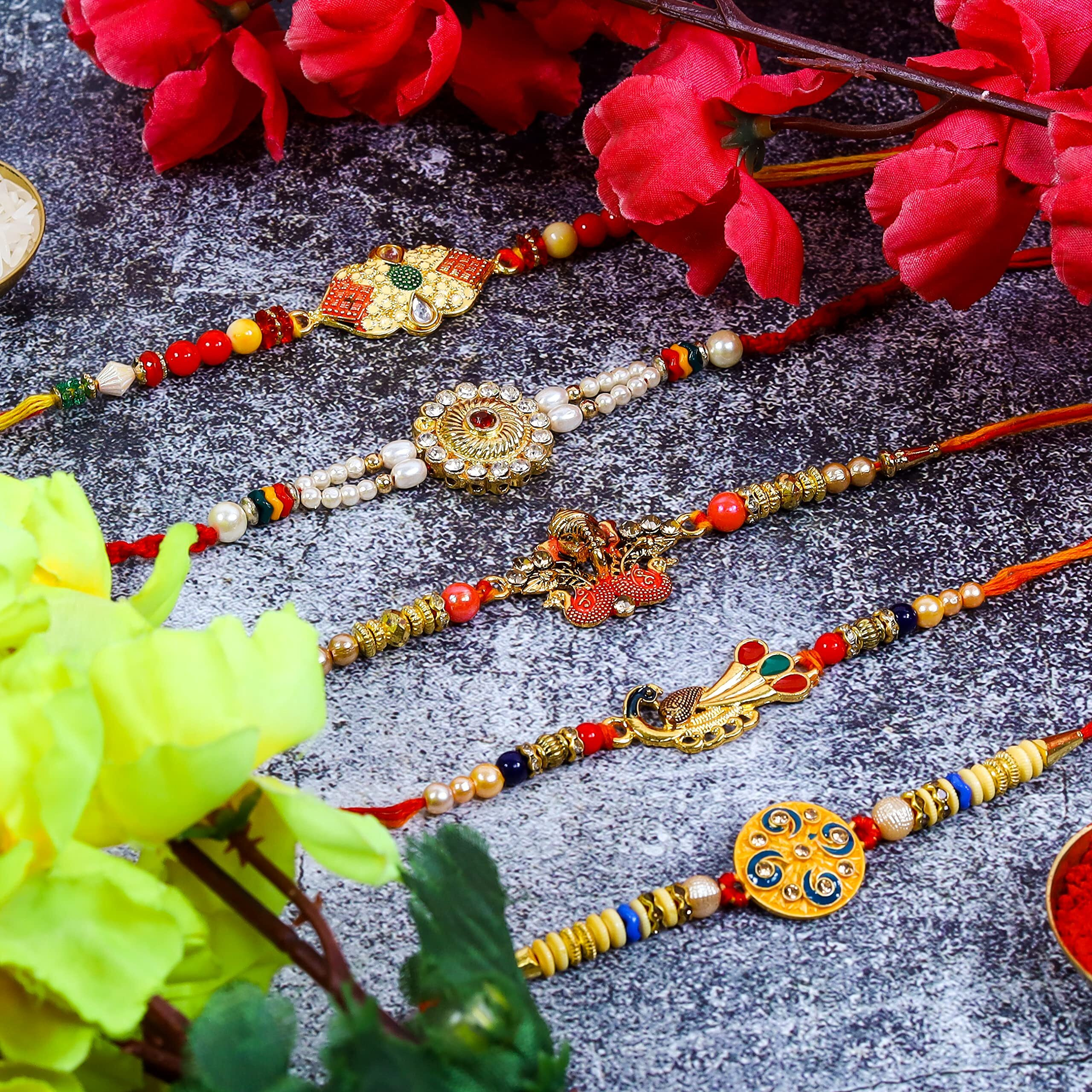 Mancloem Combo Of 5 Heavy Design Rakhi For Bhaiya Bro Brother, Best Rakhi Gift For Bhai-(Ii)