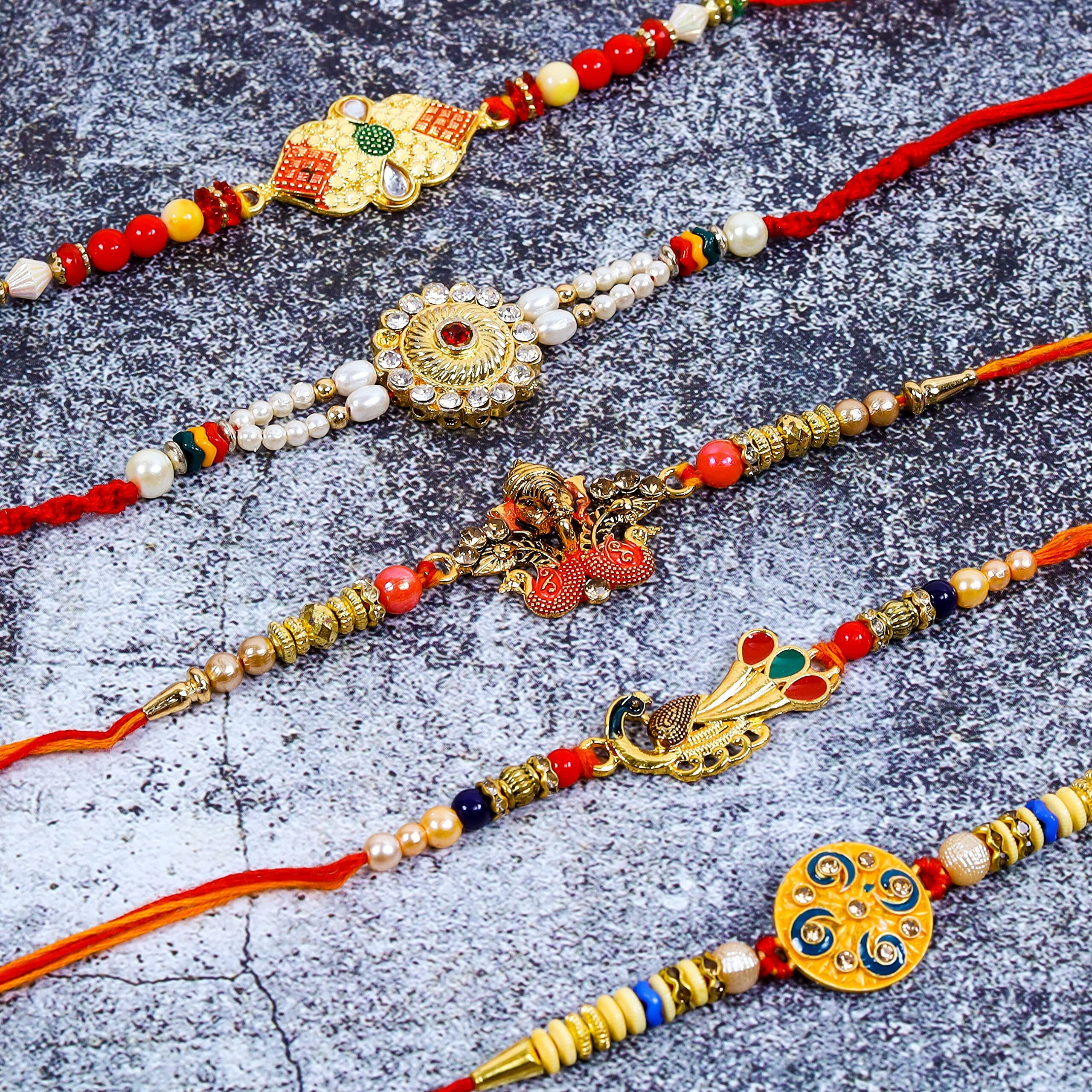 Mancloem Combo Of 5 Heavy Design Rakhi For Bhaiya Bro Brother, Best Rakhi Gift For Bhai-(Ii)