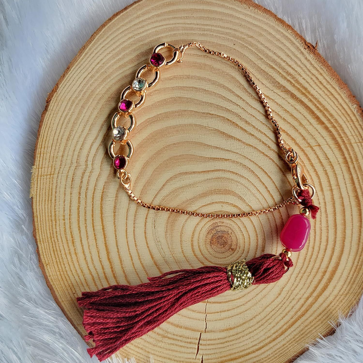 Mahi Rose Gold Plated Pink And White Crystals Lumba Rakhi For Bhabhi (Ral1100713Zpin)