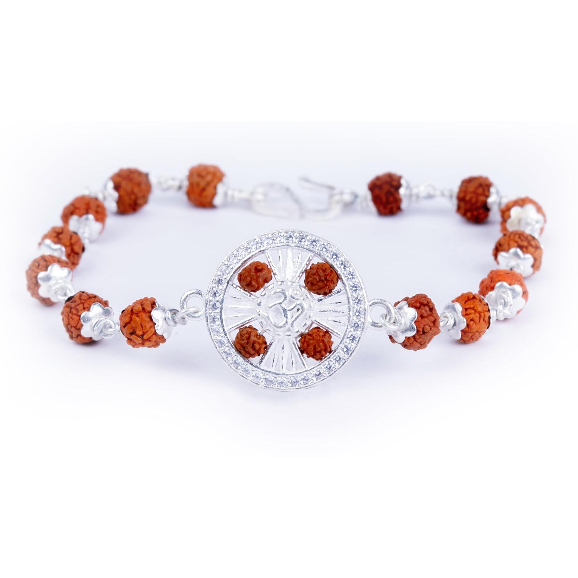 Hem Jewels Pure Silver Rudraksha Rakhi For Brother | Silver Bracelet For Boys And Men | Bracelet Rakhi | Design Serene Rudraom (Hjrkh-92)