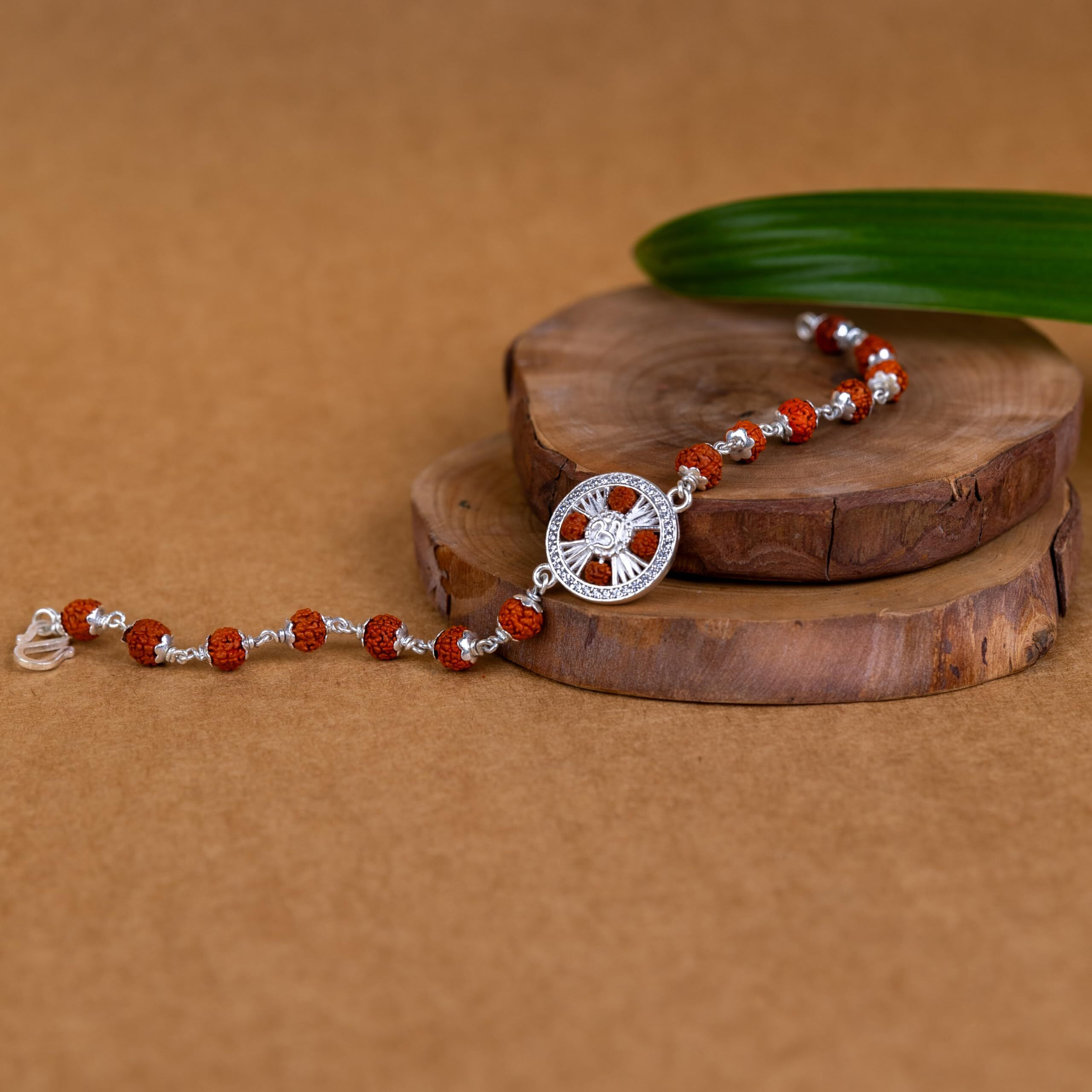 Hem Jewels Pure Silver Rudraksha Rakhi For Brother | Silver Bracelet For Boys And Men | Bracelet Rakhi | Design Serene Rudraom (Hjrkh-92)
