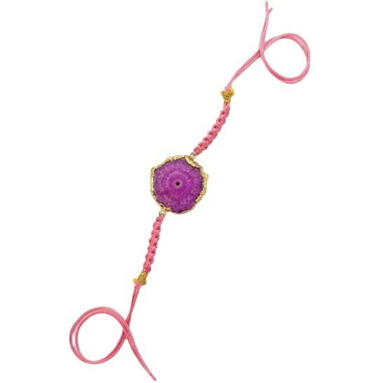 Golden Quartz - The Crystal Hub - Pink Agate Rakhi For Brother With Natural Agate Slice