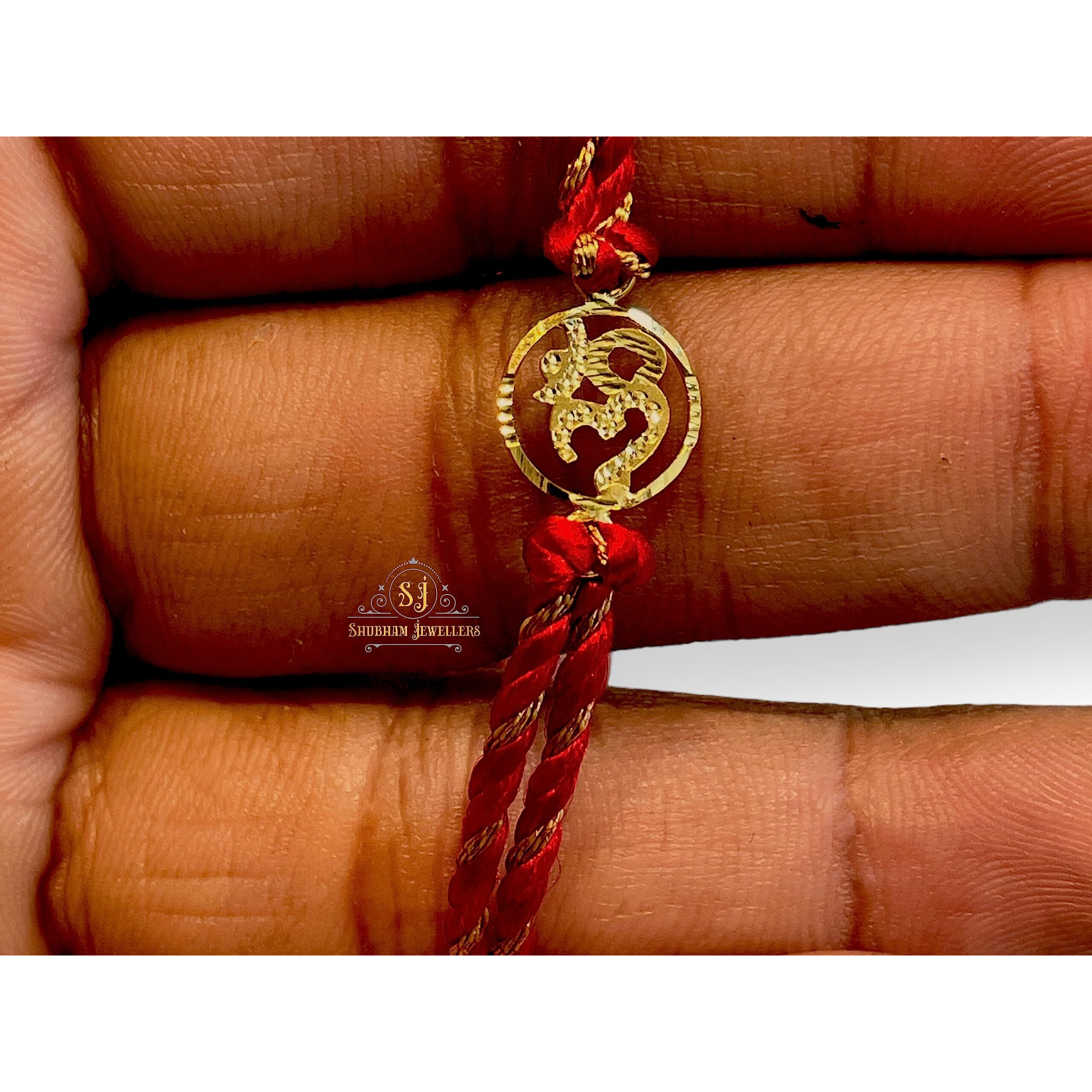 Sj Shubham Jewellers Om Sathiya 20K Gold Rakhi Bracelet For Men/Boys (Yellow Gold Rakhi For Brother) (Om)