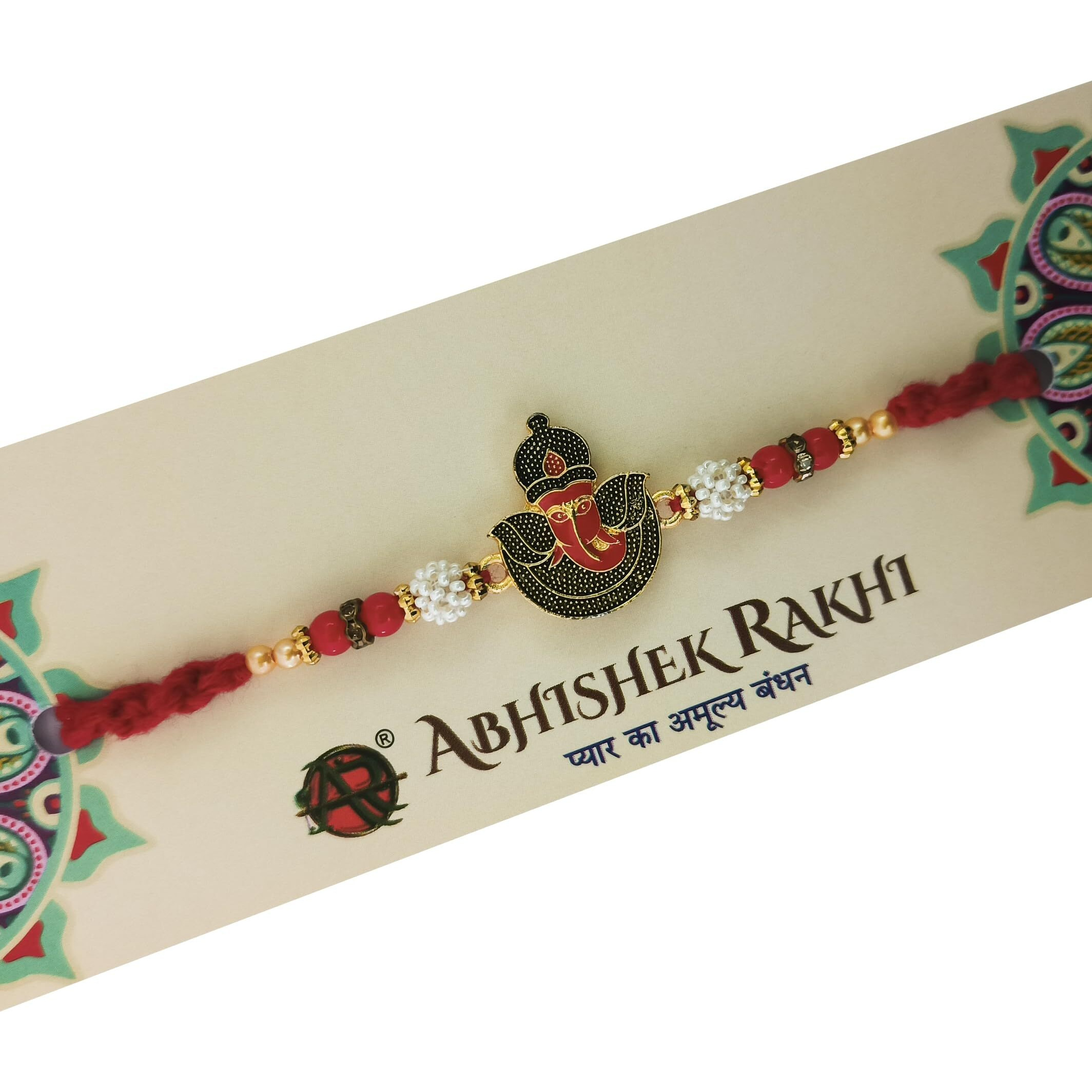 Abhishek Exclusive Designer Ganesh Brother Rakhi For Your Bhaiya With Roli-Chawal Pack