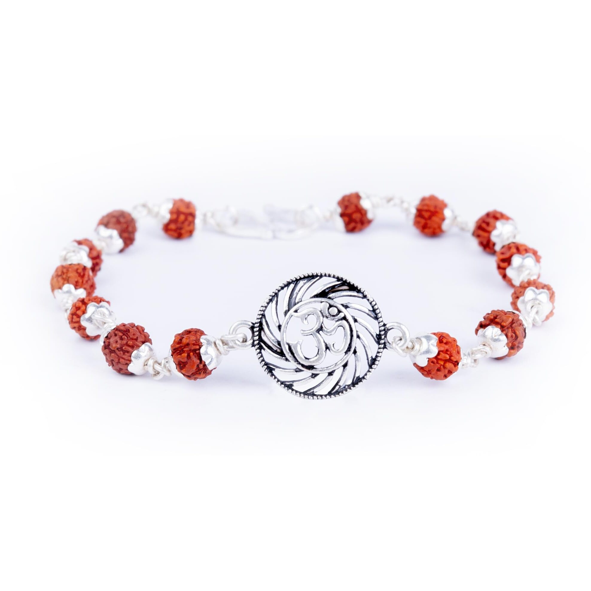 Hem Jewels Pure Silver Rudraksha Rakhi For Brother | Silver Bracelet For Boys And Men | Design Eternal Om Chakra (Hjrkh-90)