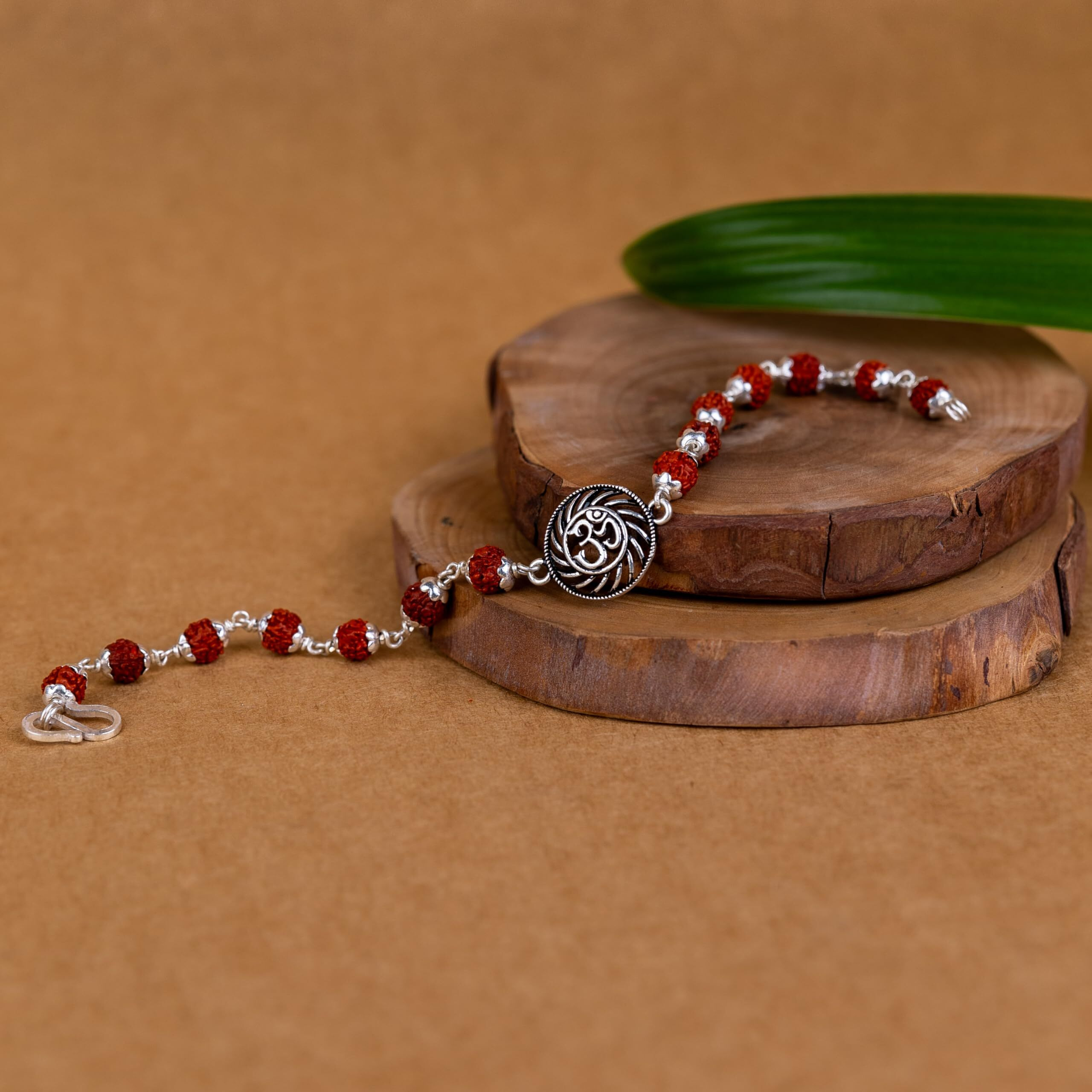 Hem Jewels Pure Silver Rudraksha Rakhi For Brother | Silver Bracelet For Boys And Men | Design Eternal Om Chakra (Hjrkh-90)