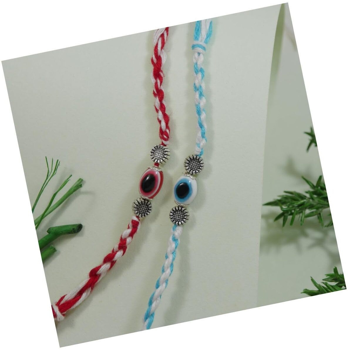 I Jewels Enamel Evil Eye Pearl Rakhi With Roli Chawal & Rakshabandhan Card For Bro/Brother/Bhai (R340Sb-Re) (Pack Of 2)