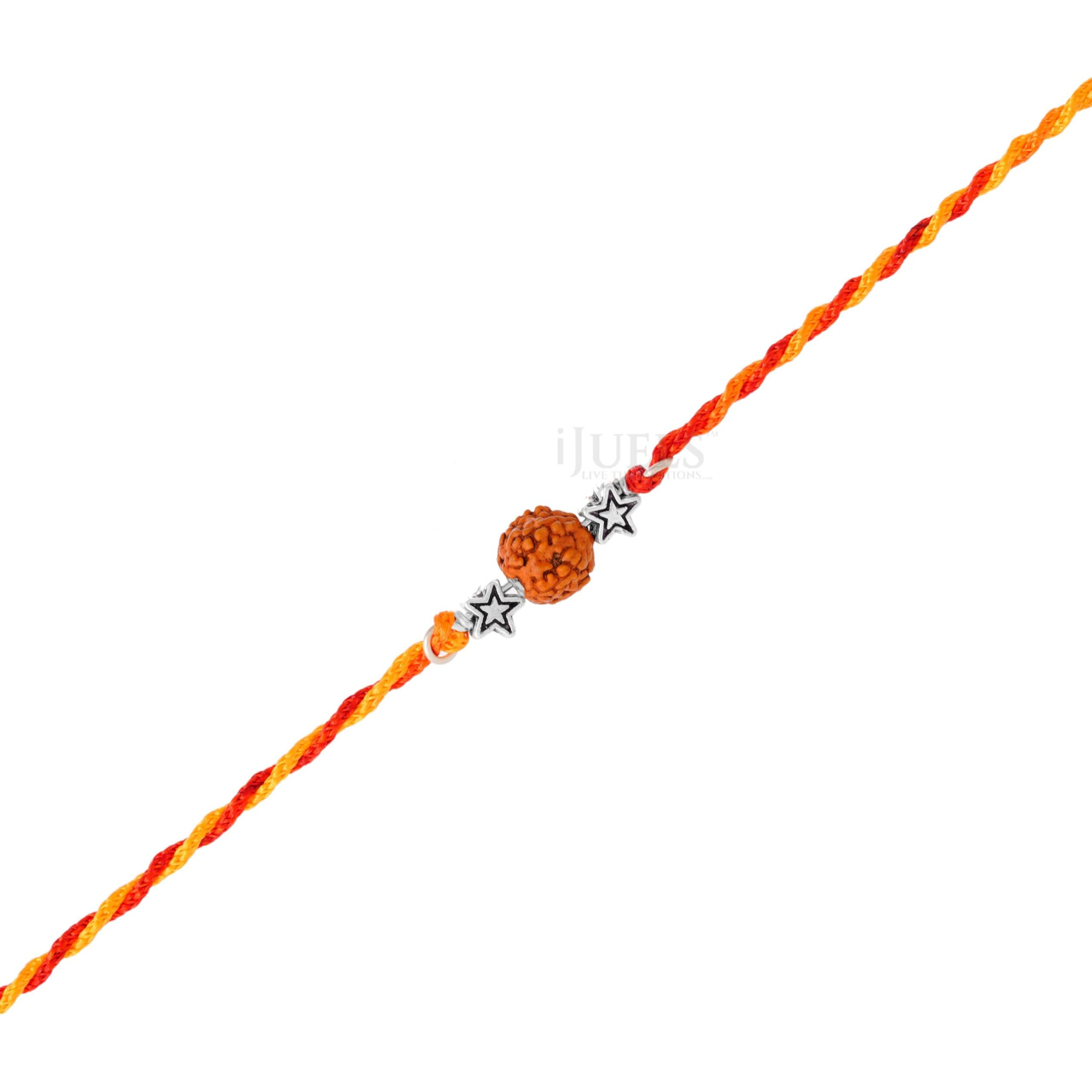I Juels  Live The Emotions 925 Pure Real Rudraksh Silver Rakhi For Brother. Rakshabandhan Gift For Men & Boys I With Roli Chawal And Certificate Of Authenticity.