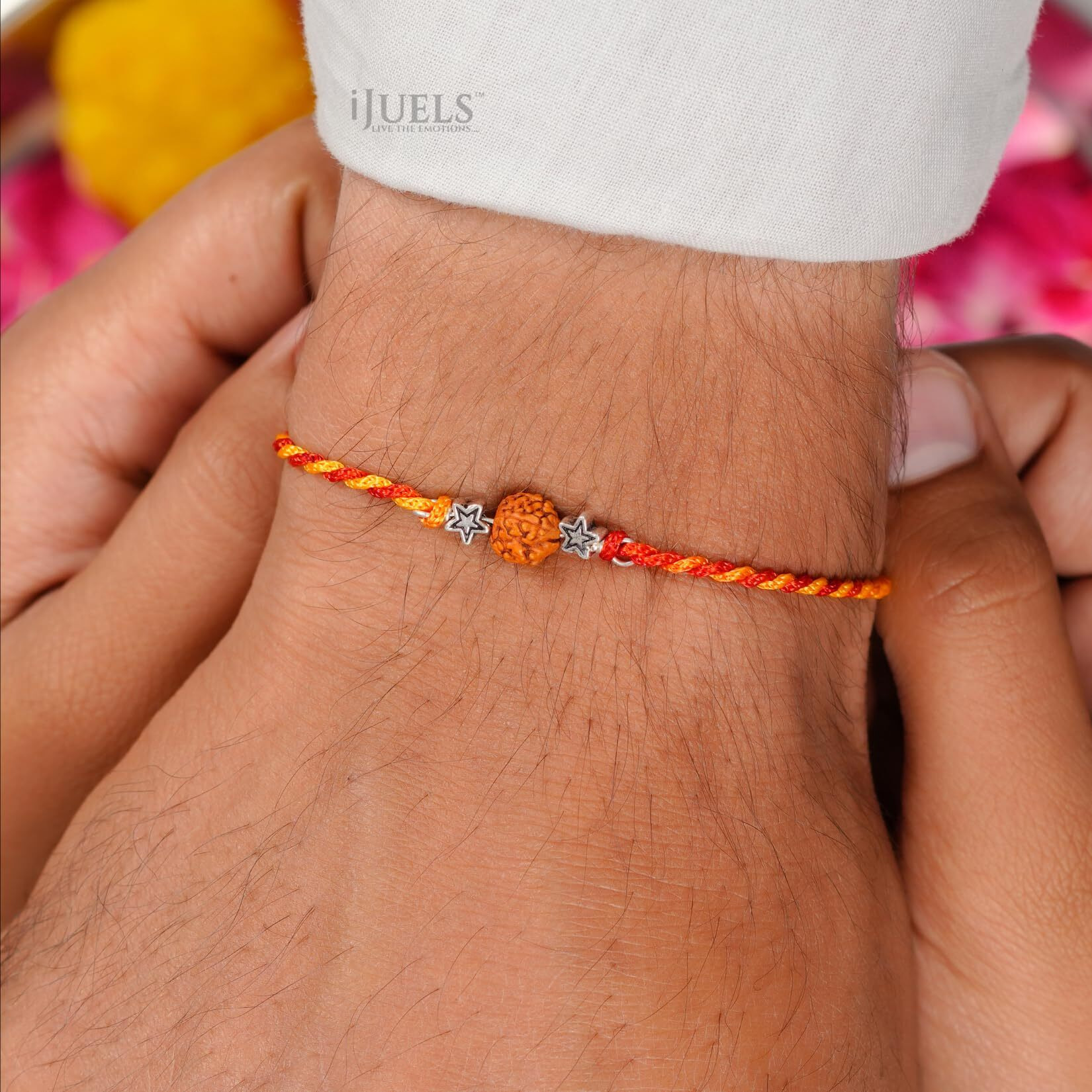 I Juels  Live The Emotions 925 Pure Real Rudraksh Silver Rakhi For Brother. Rakshabandhan Gift For Men & Boys I With Roli Chawal And Certificate Of Authenticity.