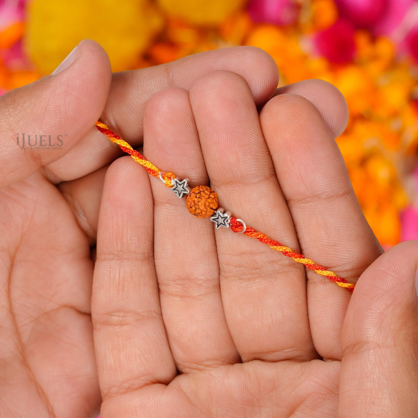 I Juels  Live The Emotions 925 Pure Real Rudraksh Silver Rakhi For Brother. Rakshabandhan Gift For Men & Boys I With Roli Chawal And Certificate Of Authenticity.