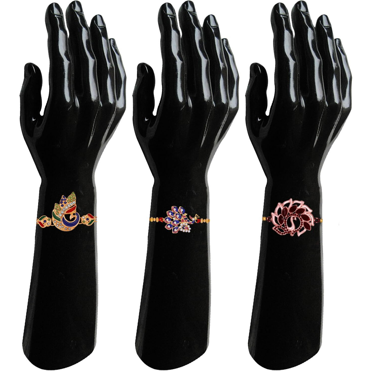 Mahi Combo Of 3 Charming Peacock Shaped Rakhis With Meenakari Work And Crystals For Brothers (Rco1105534M)