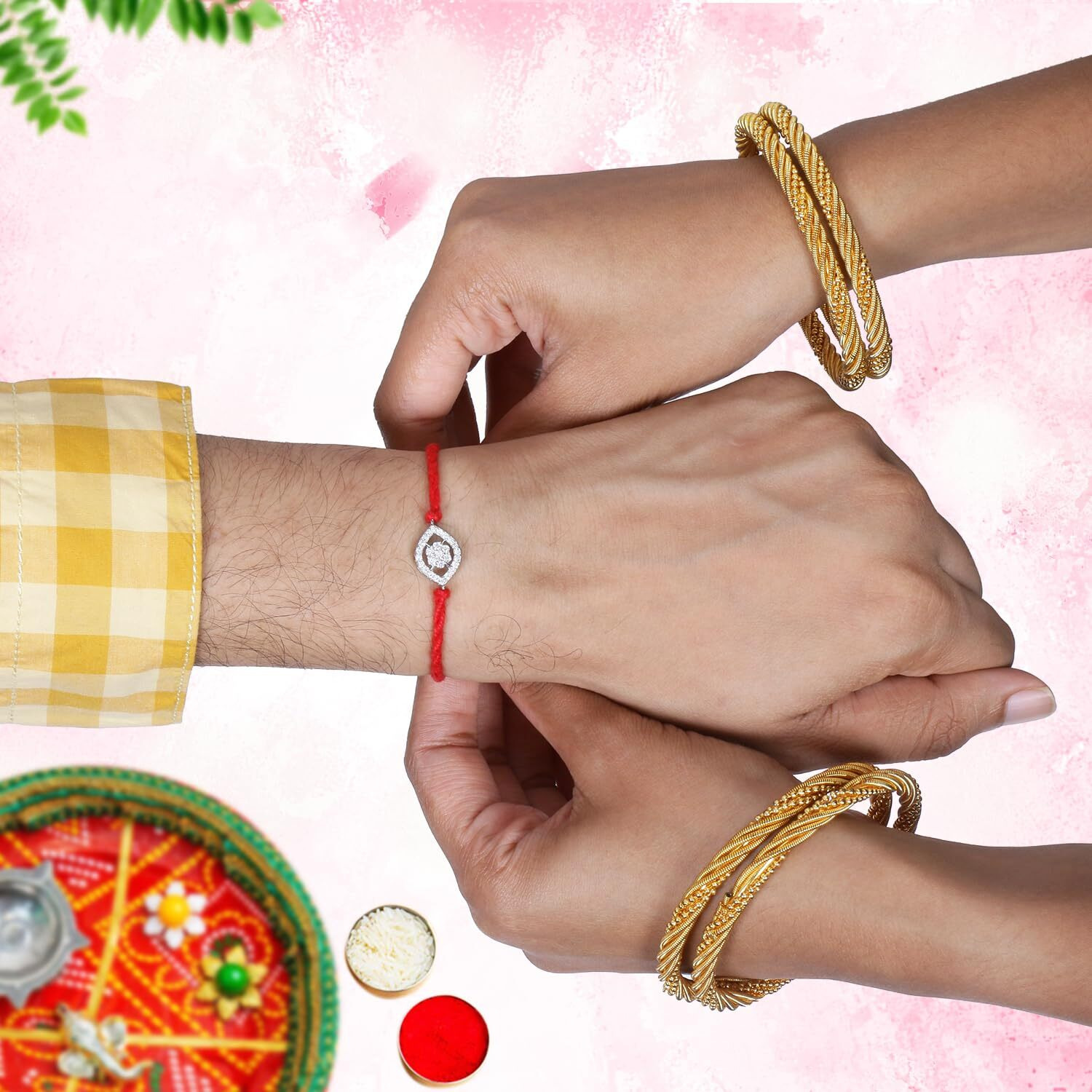 Ananth Jewels Men's Cotton 92.5 Sterling Silver Rakhi Bracelet For Brother (Red)