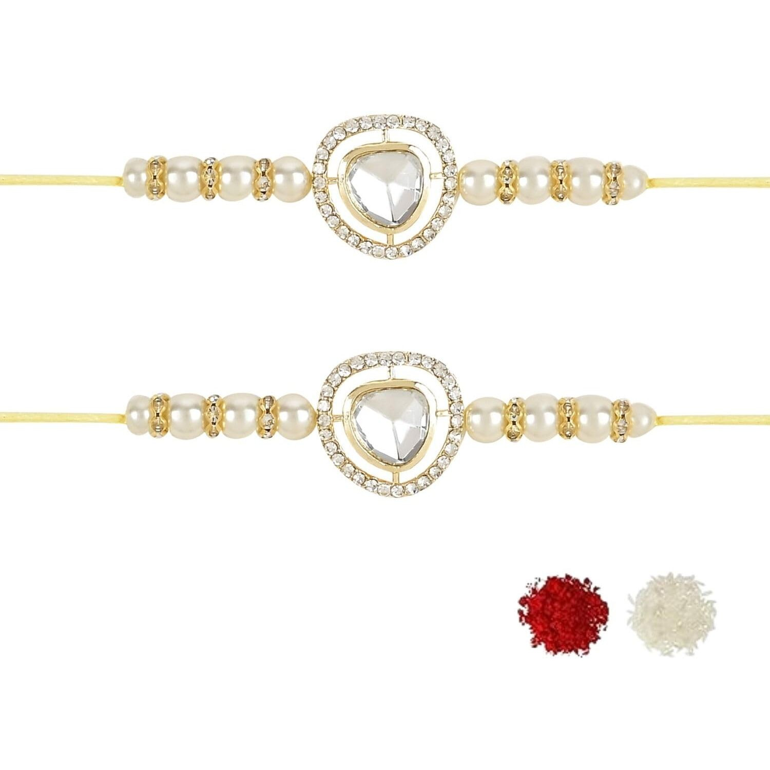 I Jewels Rakshabandhan Special Stones Studded Rakhi Combo Set With Roli Chawal For Bhaiya/Brother/Bro/Men (R123W-2)