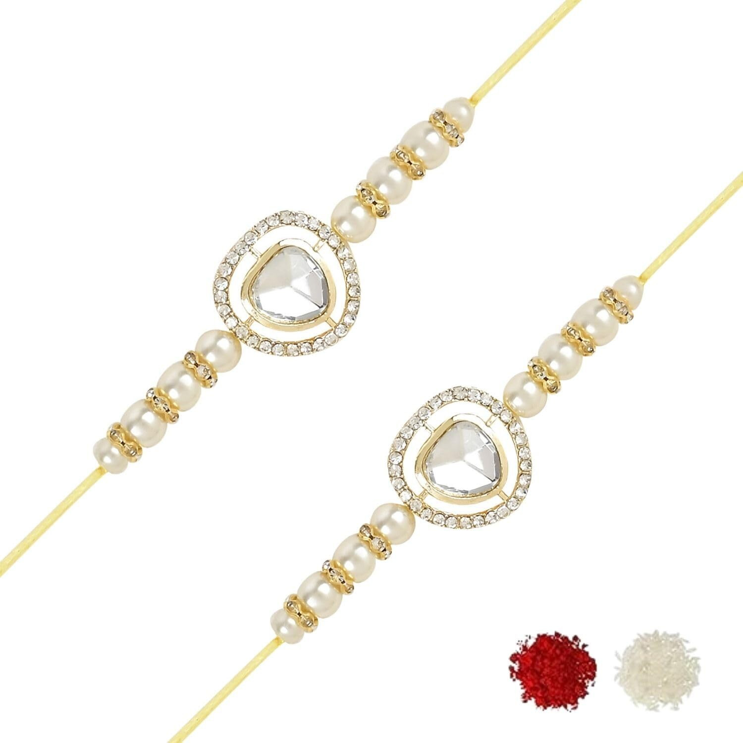 I Jewels Rakshabandhan Special Stones Studded Rakhi Combo Set With Roli Chawal For Bhaiya/Brother/Bro/Men (R123W-2)