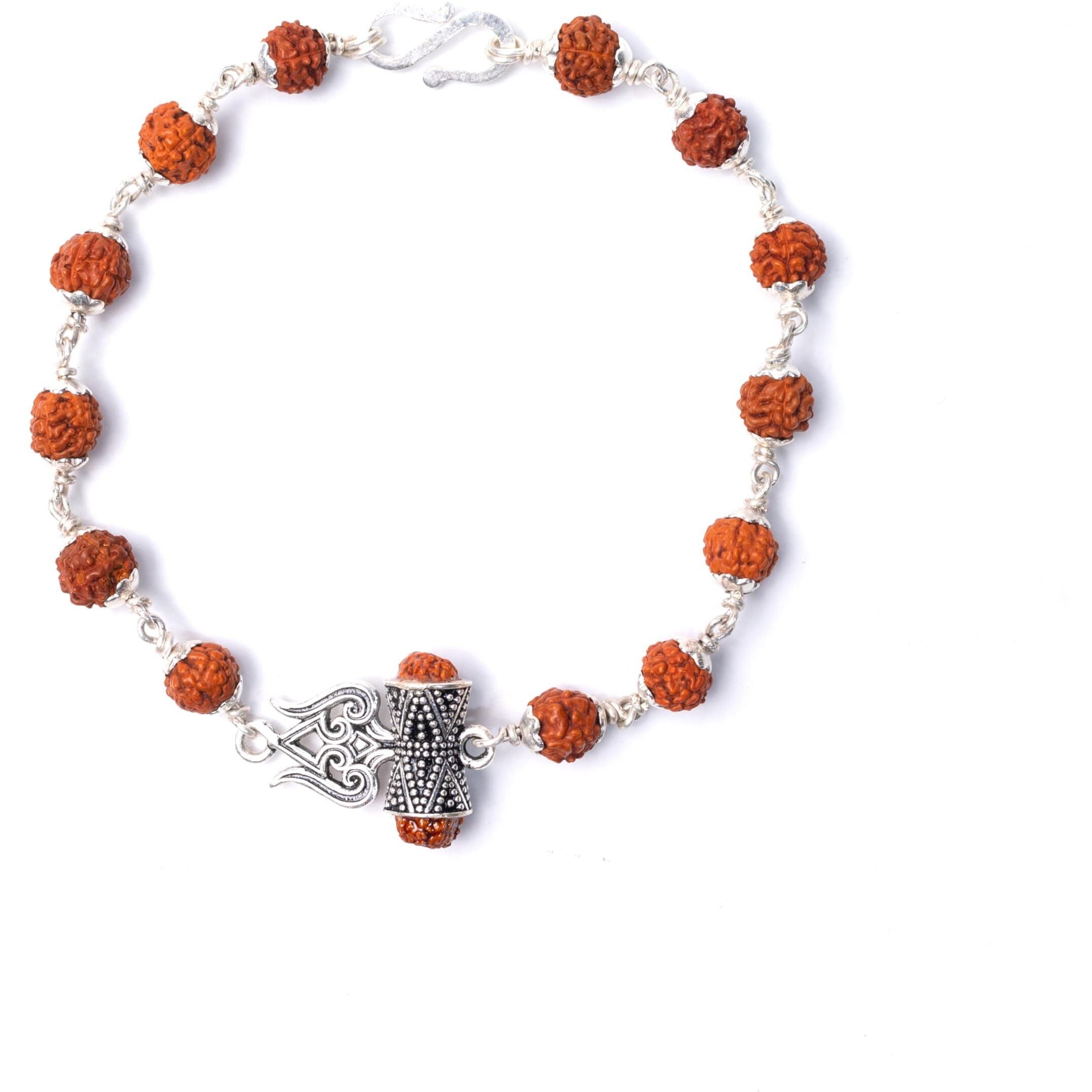 Hem Jewels Pure Silver Rudraksh Rakhi For Brother | Silver Bracelet For Boys And Men | Bracelet Rakhi | Design Trishul With Rudraksh Motif (Hj_Rkh48)