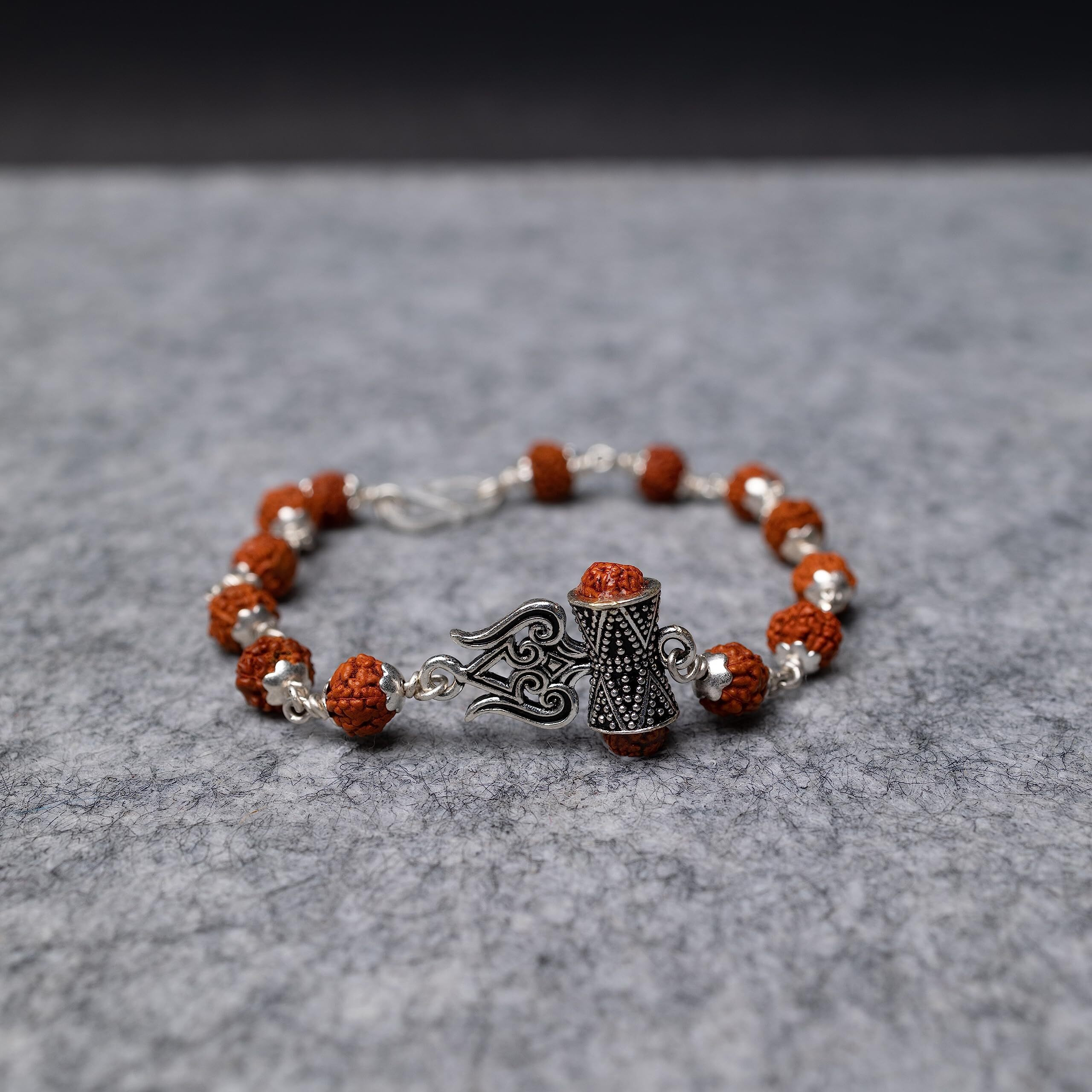 Hem Jewels Pure Silver Rudraksh Rakhi For Brother | Silver Bracelet For Boys And Men | Bracelet Rakhi | Design Trishul With Rudraksh Motif (Hj_Rkh48)