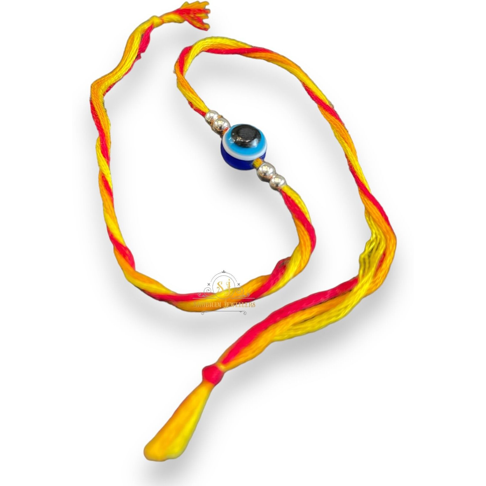 Sj Shubham Jewellers 925 Sterling Silver Rakhi For Brother Rudraksha Rakhi Bracelet Raksha Bandhan Pure Cotton For Men, Boys, Kids Rakhi With Roli Chawal (Evil Eye)