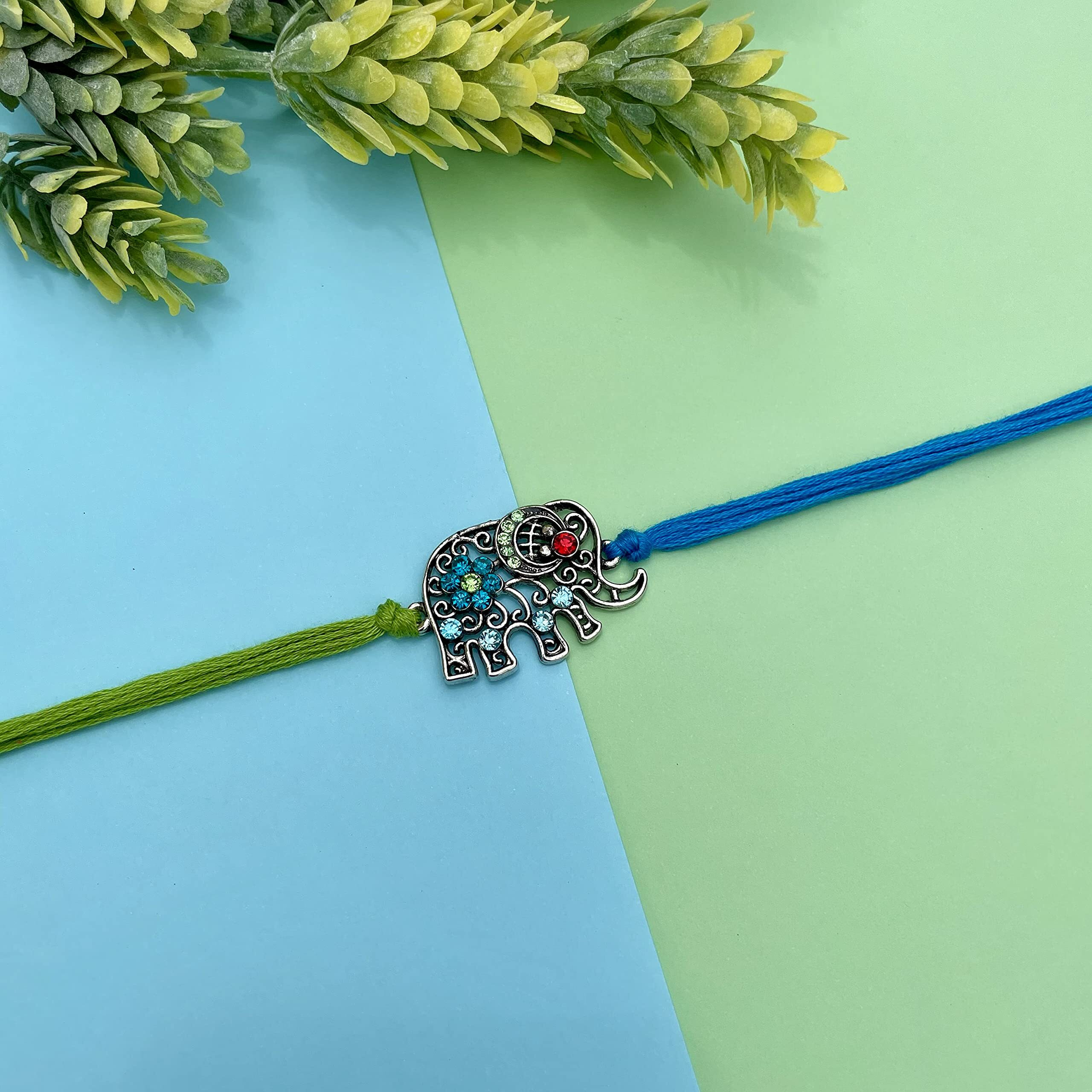 Fure Men's Metal Elephant Rakhi For Brother Roli- Chawal Included (Multicolour)