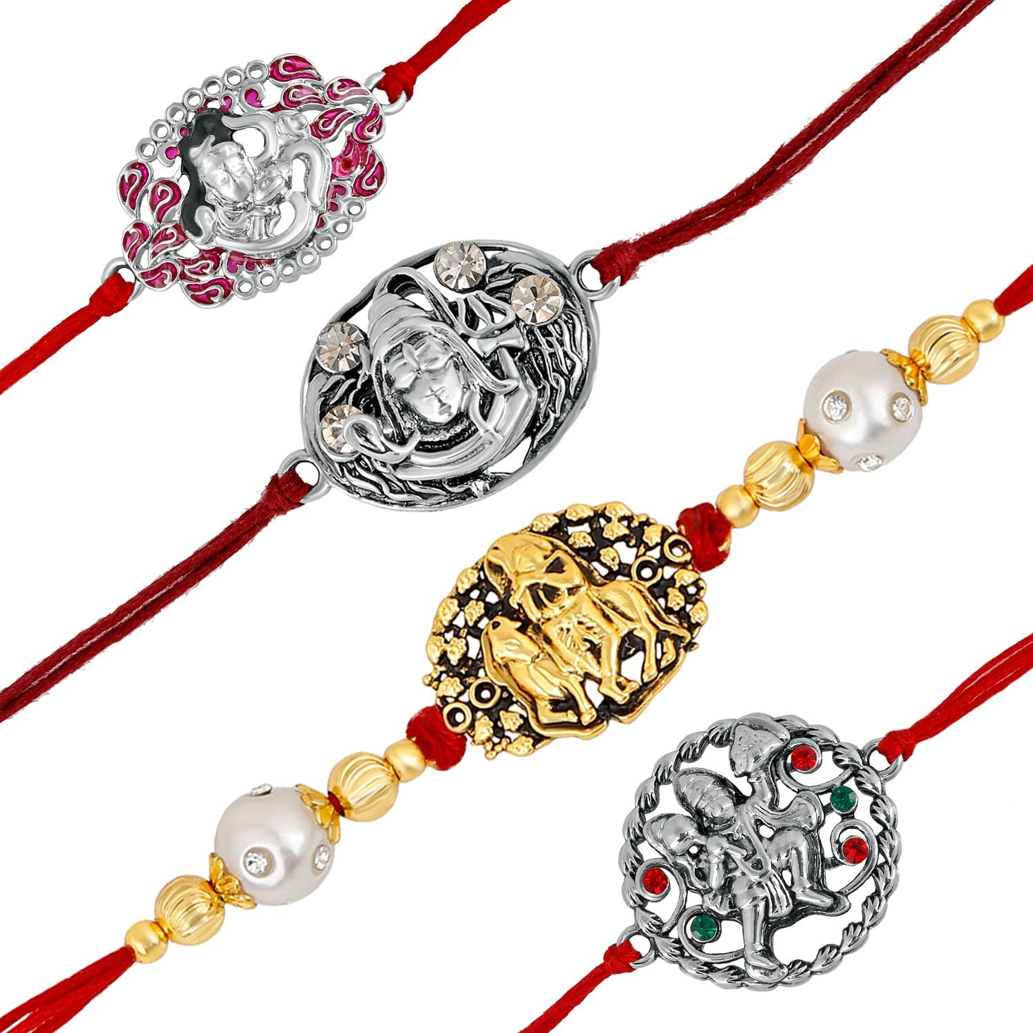 Mahi Combo Of Lord Hanuman, Krishna And Shiva Religious Rakhis For Brother/Bhaiya (Rco1105421M)