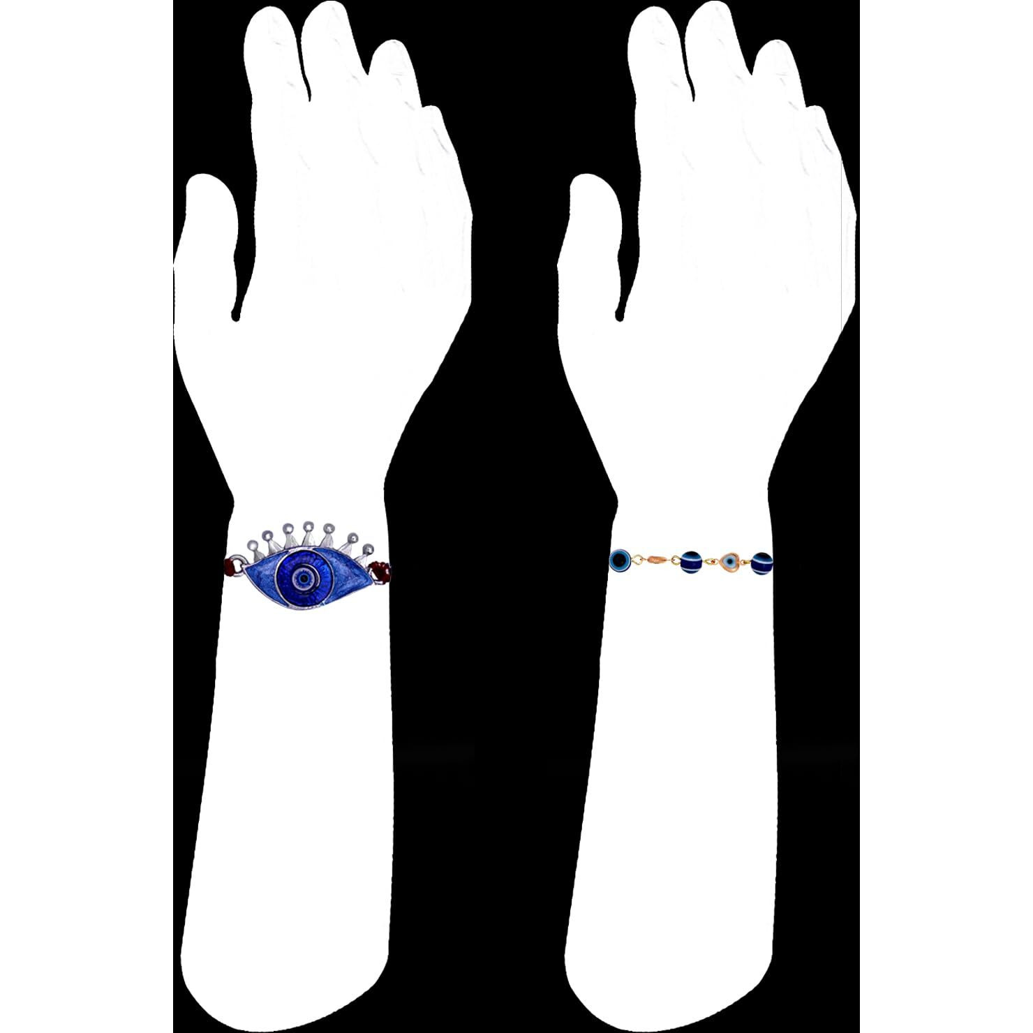 Mahi Combo Of 2 Evil Eye Nazariya Rakhis With Blue Crystals And Meenakari Work Crystals For Bhaiya (Rco1105530M)