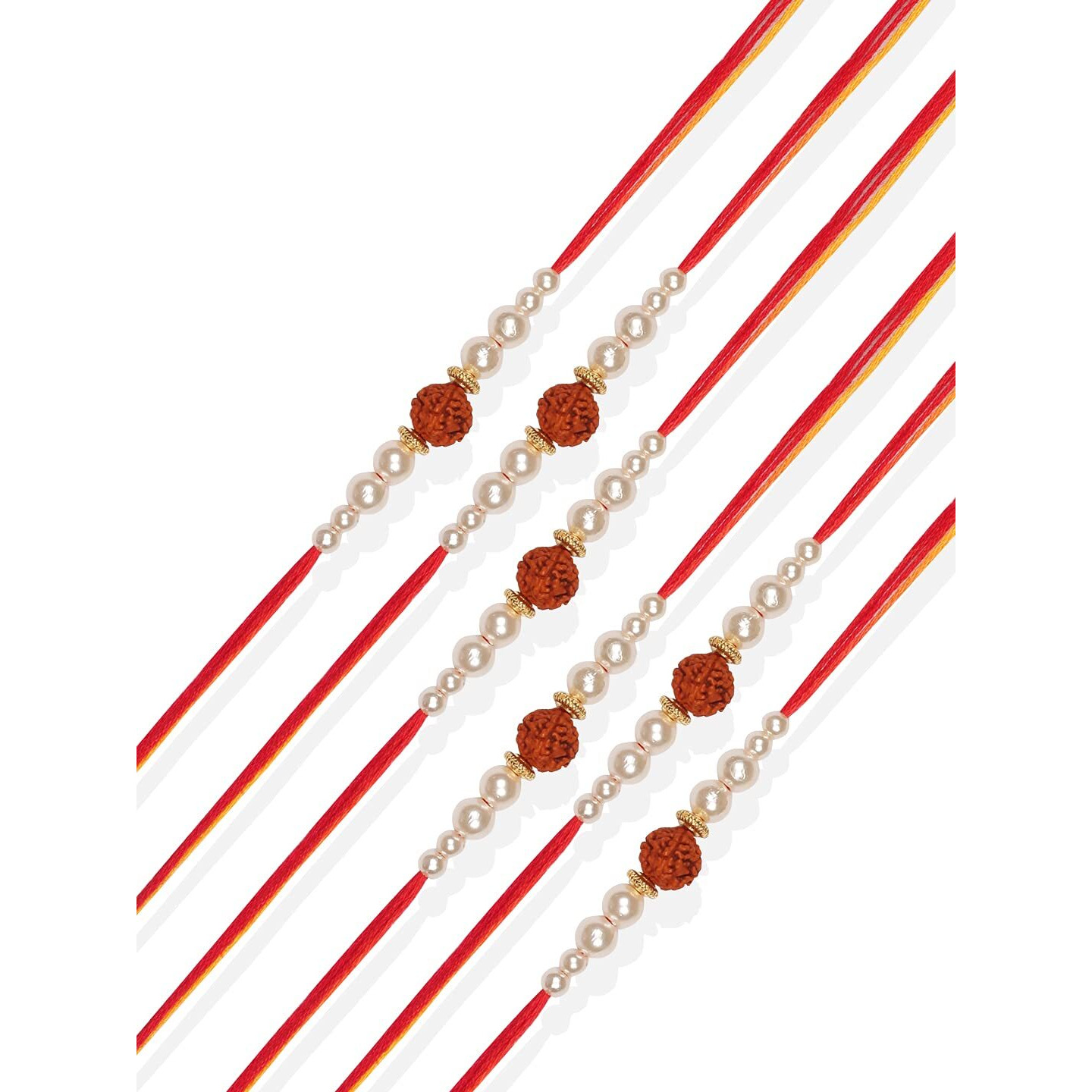 Accessher Traditional Gold Plated Elegant And Stylish Rudraksh Rakhi For Beloved Brother Pack Of 6 With Roli Kumkum Packets And Happy Rakshabandhan Card
