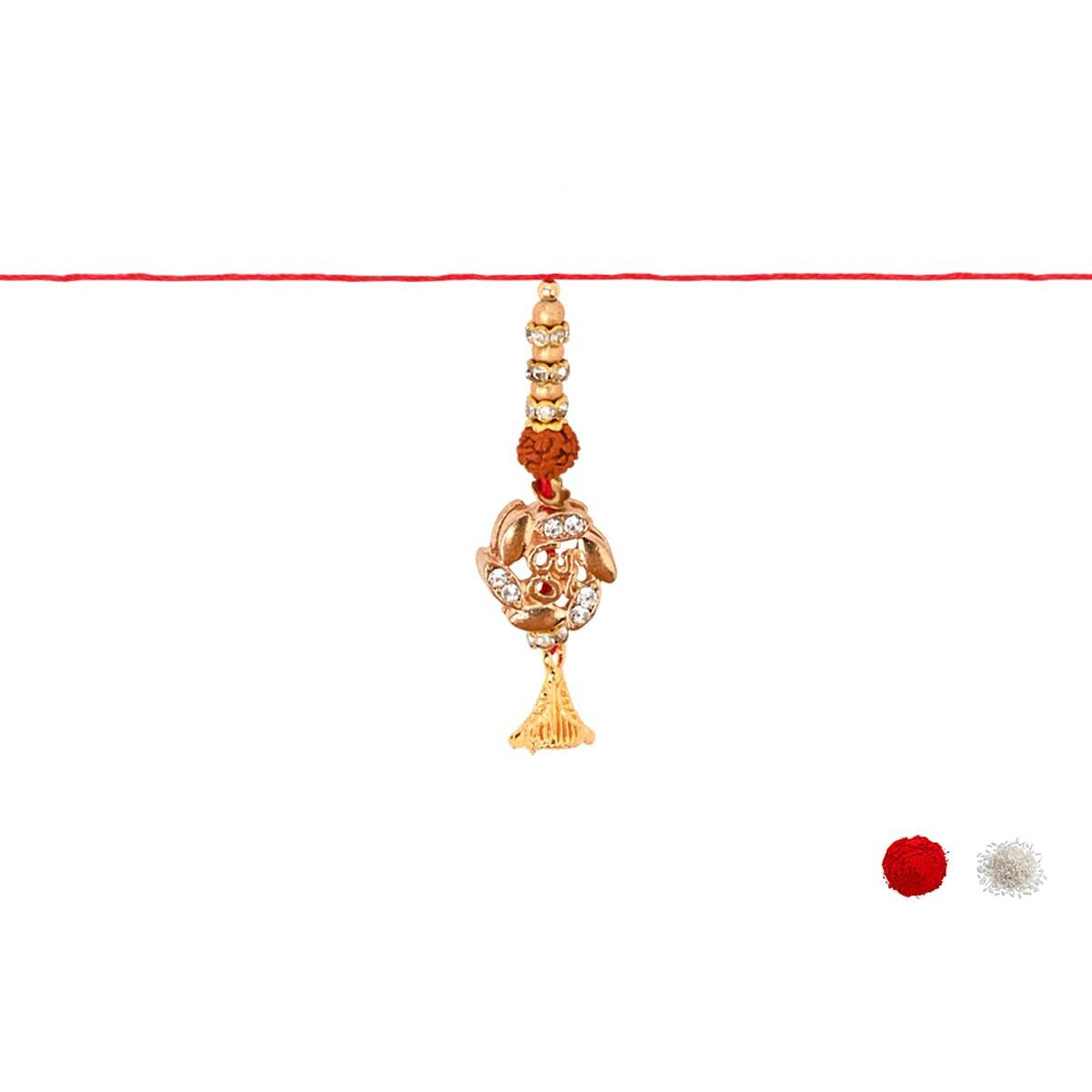 I Jewels Om & Rudraksha Beads Designer Bhaiya Bhabhi Bracelet & Rakhi Combo Set With Roli Chawal & Rakshabandhan Card (R352-Co)