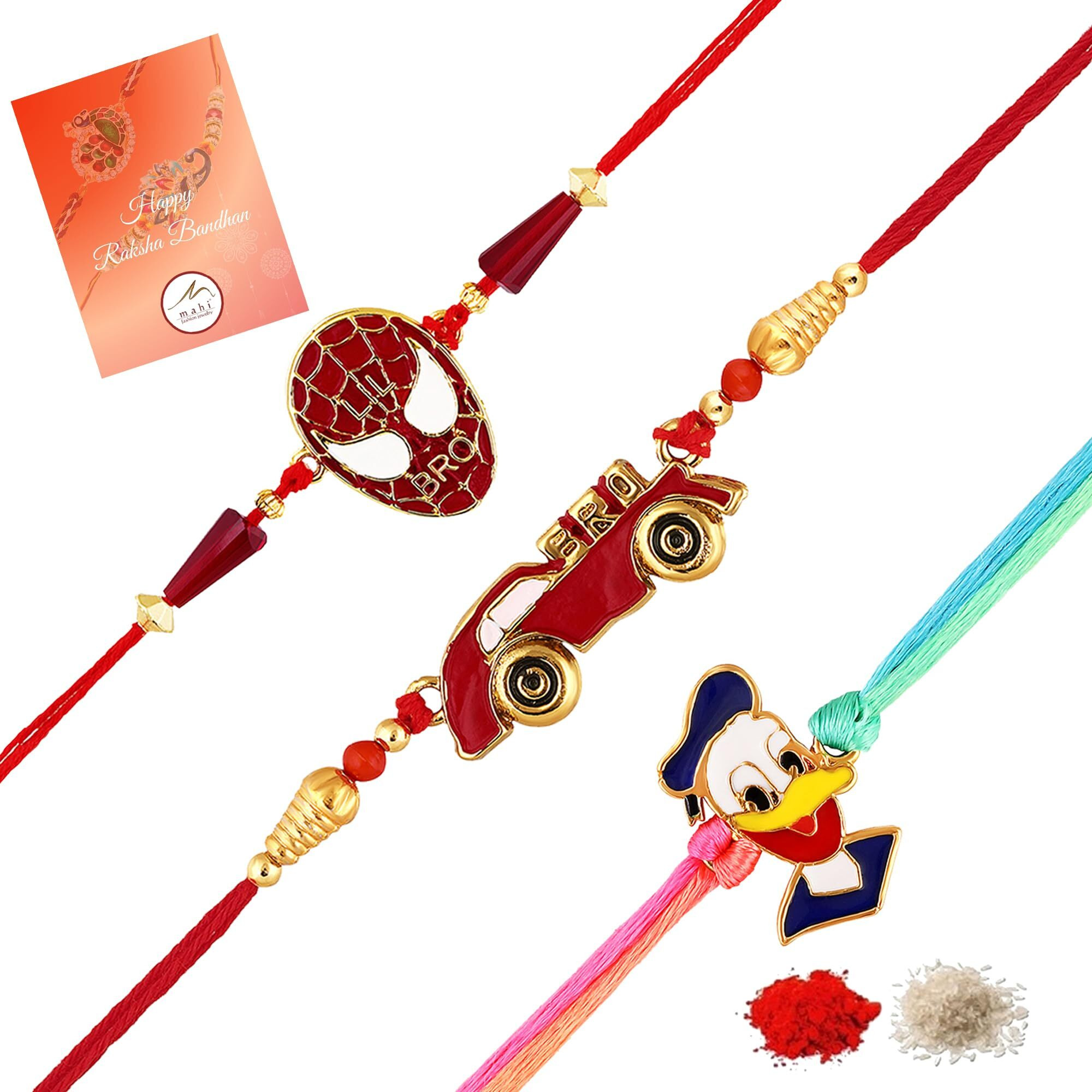 Mahi Combo Of Childrens Favourite Cartoon 3 Rakhis With Meena Enamel For Chota Bhai, Kids, Brother (Rco1105694G)
