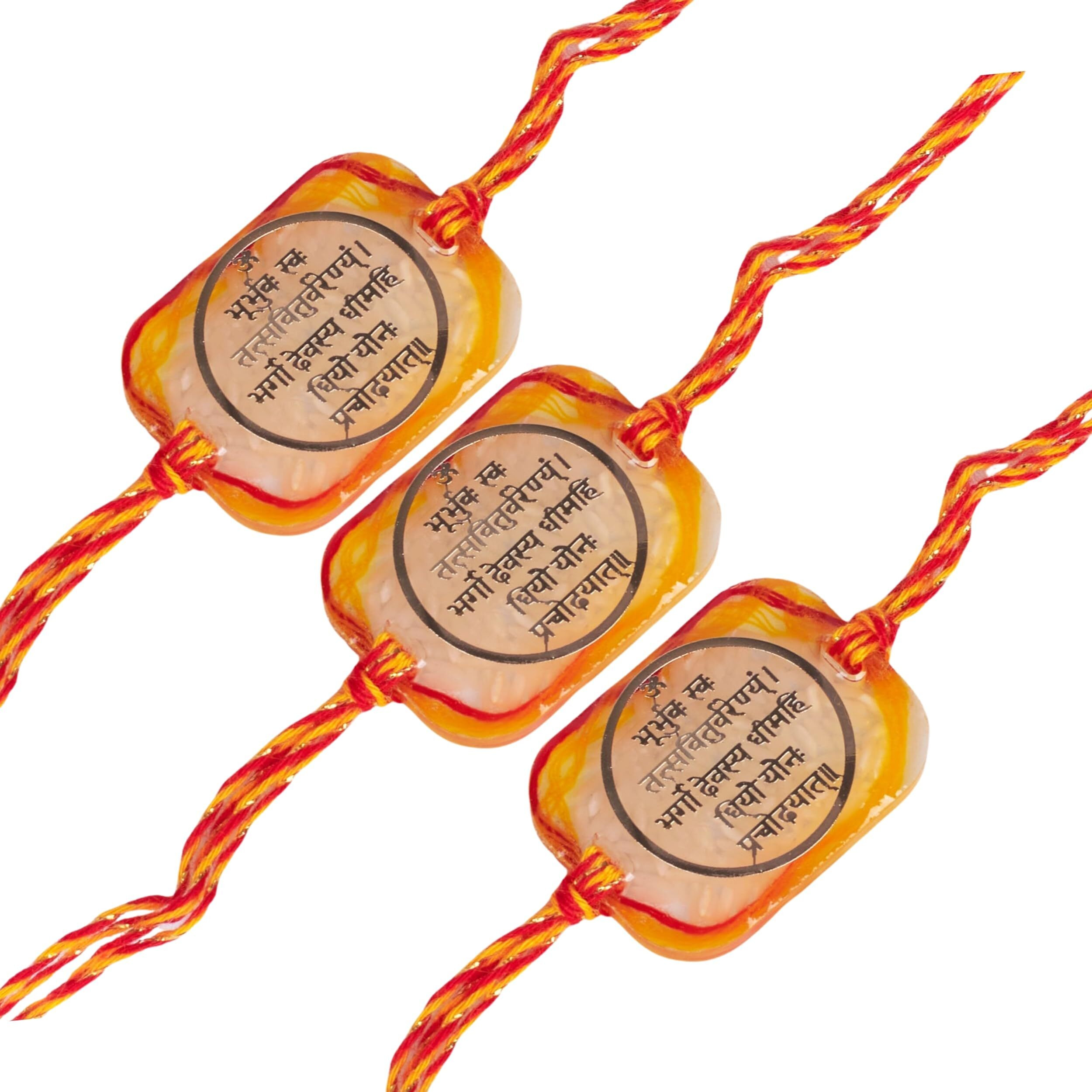 Salty Resin Gold Exquisite Designer (Shlok) Rakhi Set | Moli Dora Rakhi | Symbol Of Sibling Love & Protection