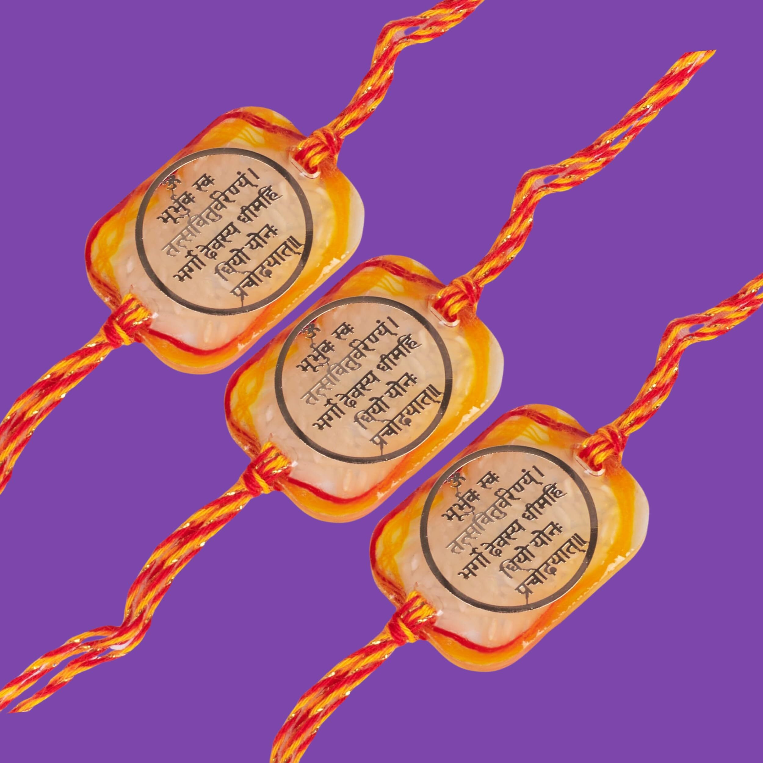 Salty Resin Gold Exquisite Designer (Shlok) Rakhi Set | Moli Dora Rakhi | Symbol Of Sibling Love & Protection